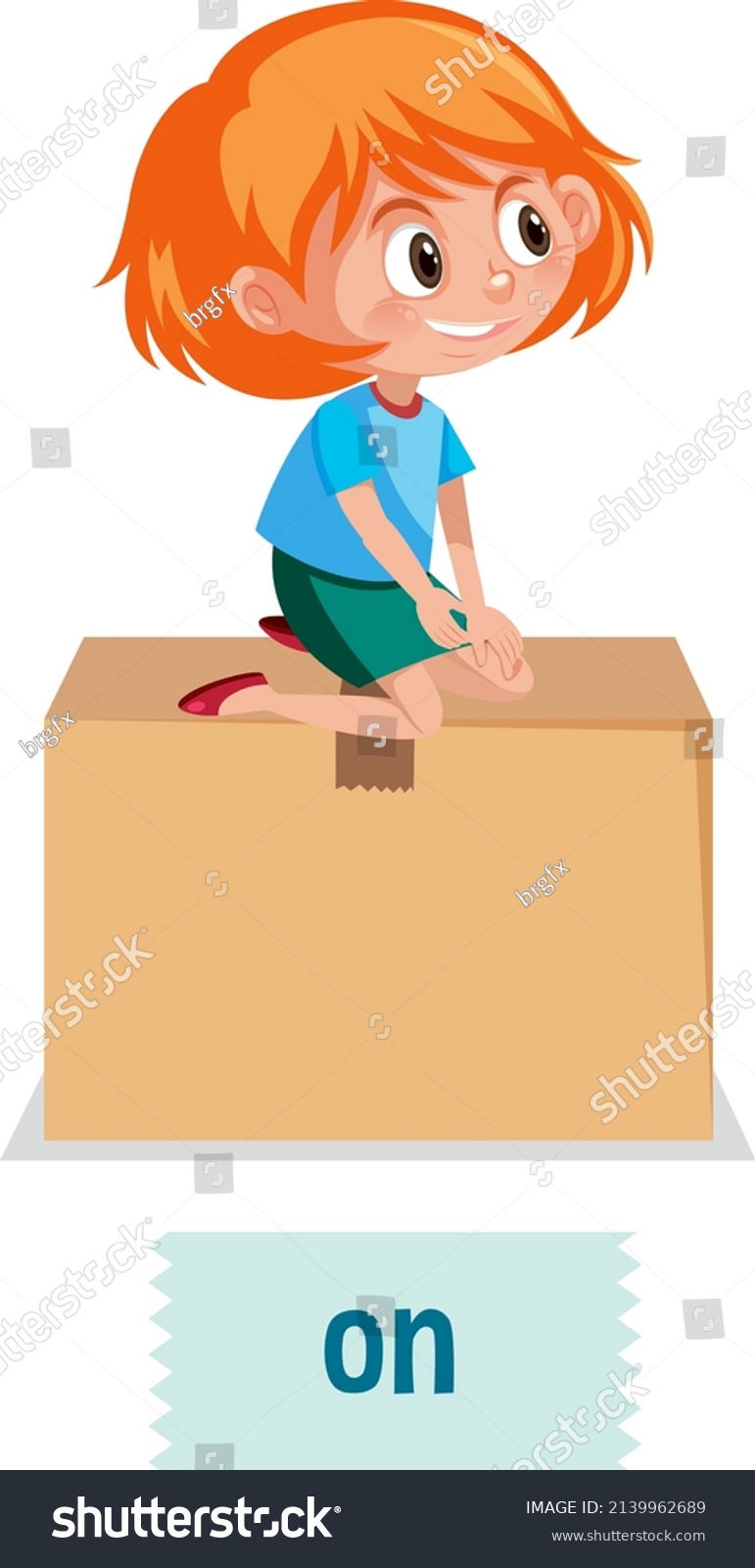 Preposition Place Cartoon Girl Box Illustration Stock Vector Royalty Free 2139962689