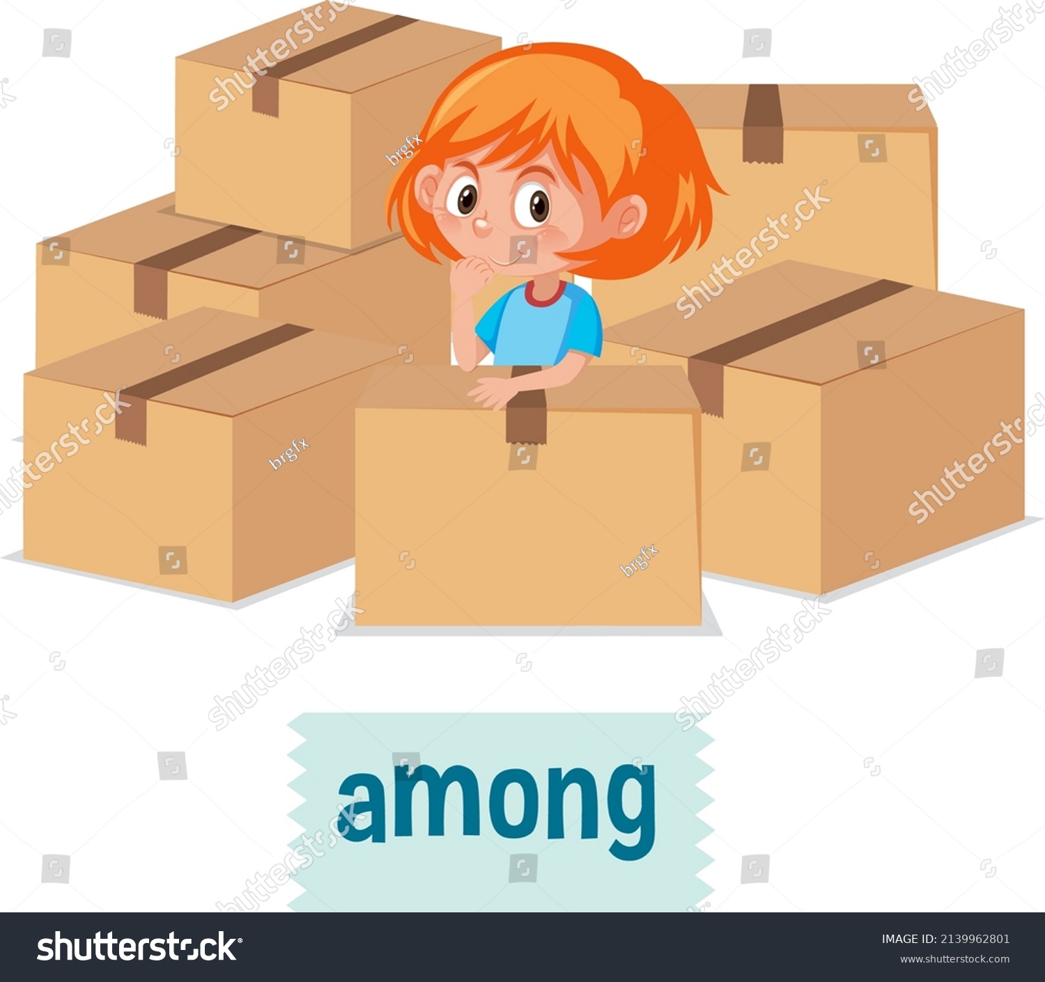 Preposition Place Cartoon Girl Box Illustration Stock Vector Royalty Free 2139962801