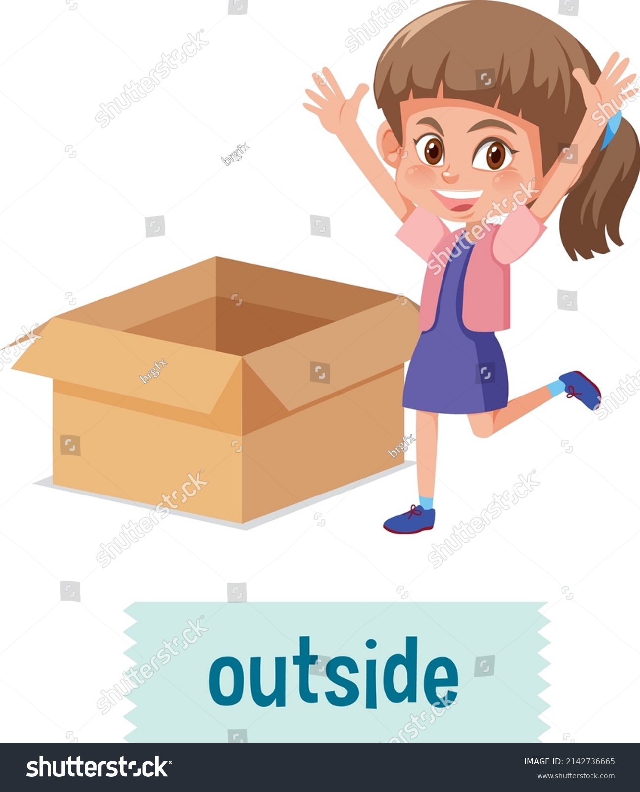 Preposition Place Cartoon Girl Box Illustration Stock Vector Royalty Free 2142736665