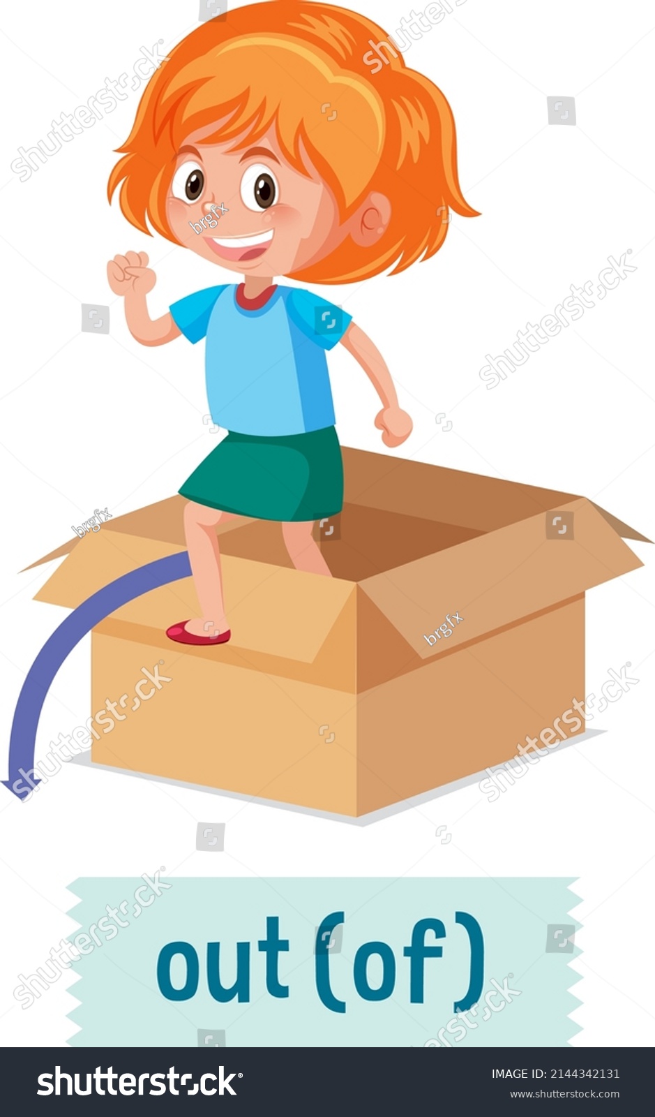 Preposition Place Cartoon Girl Box Illustration Stock Vector Royalty Free 2144342131