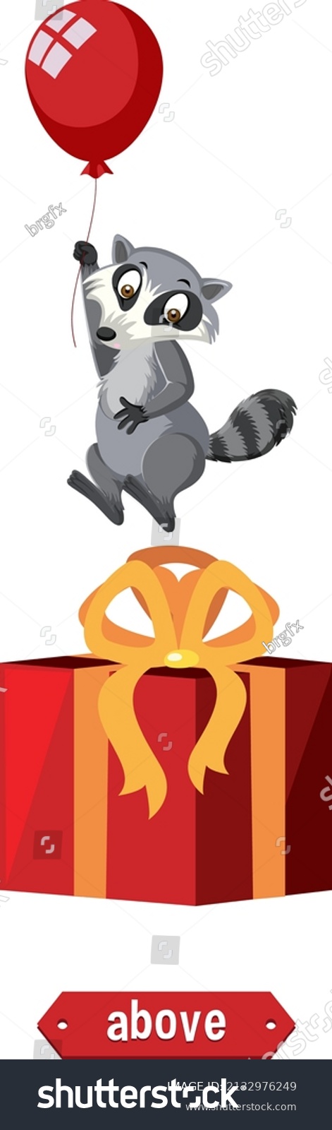 Preposition Wordcard Raccoon Above Box Illustration Stock Vector Royalty Free 2132976249