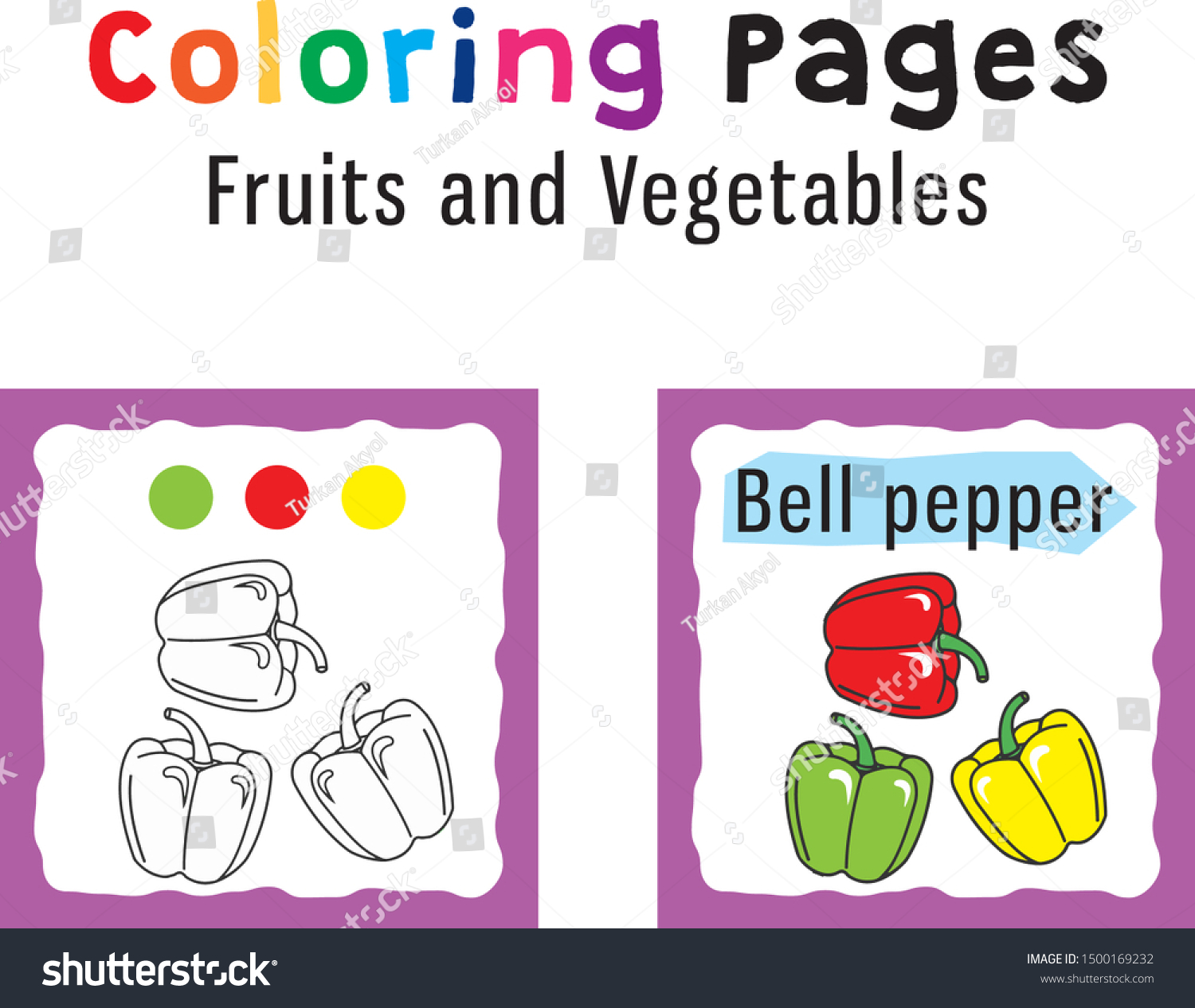 Preschool Children Coloring Book Pages Vegetables Stock