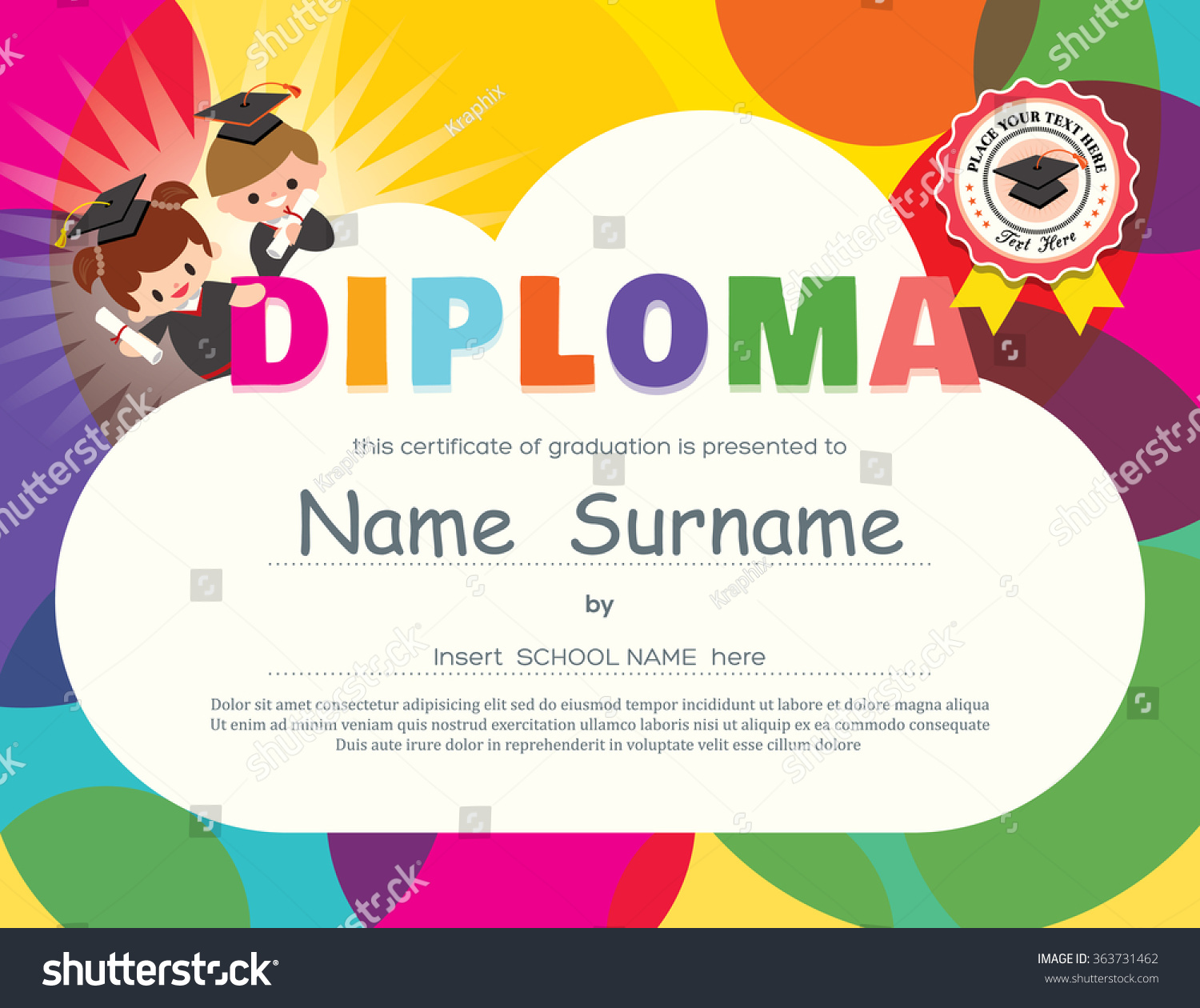 Preschool Elementary School Kids Diploma Certificate Stock Vector ...