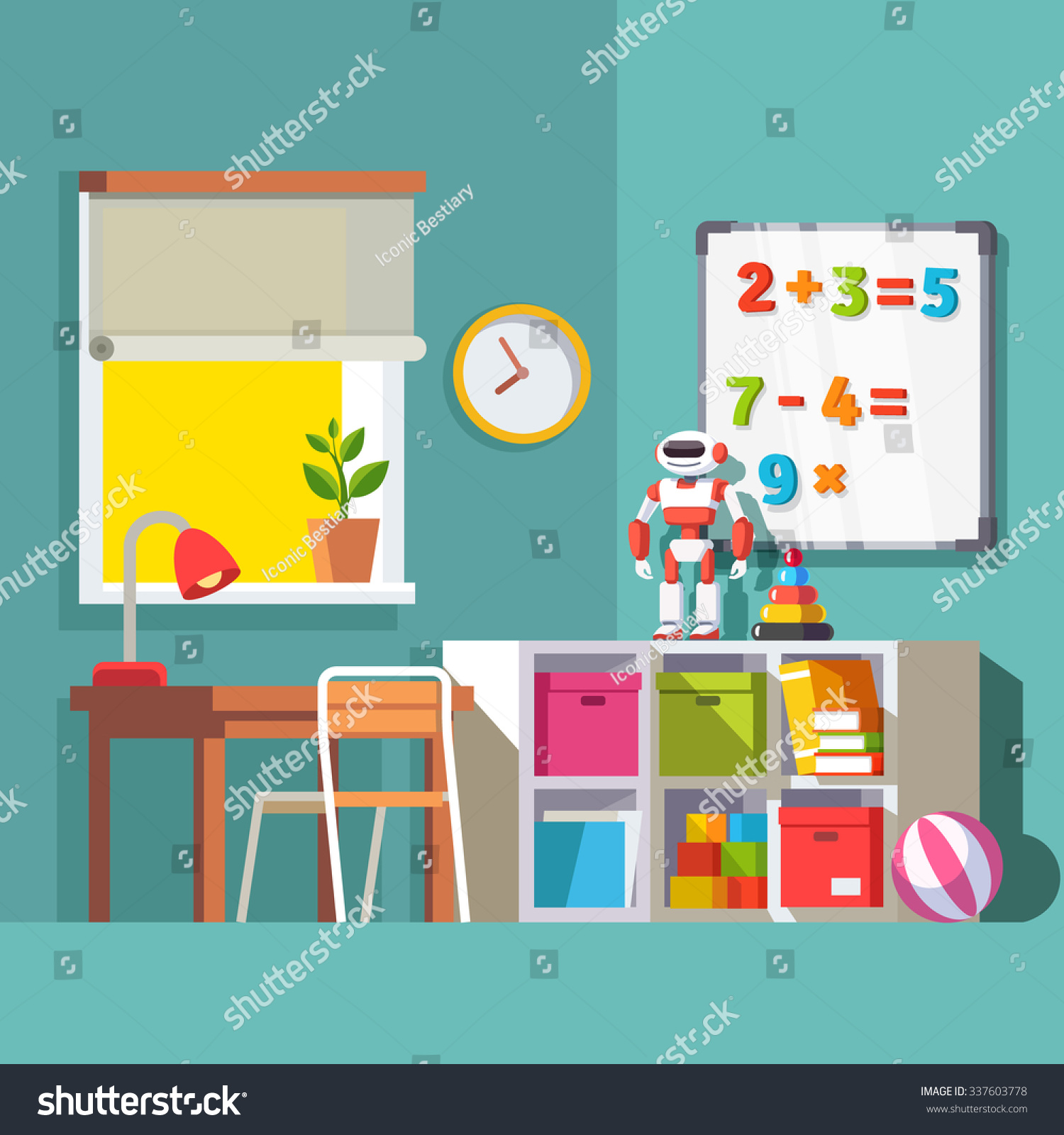 Pre Kid Room Interior Stock Vector 337603778 Pre Or Kid Room Interior Study Desk At The Window Storage Bination