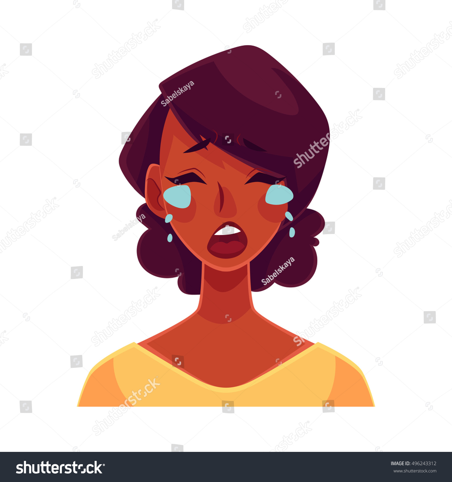 Pretty African Girl Crying Facial Expression Stock Vector Royalty Free