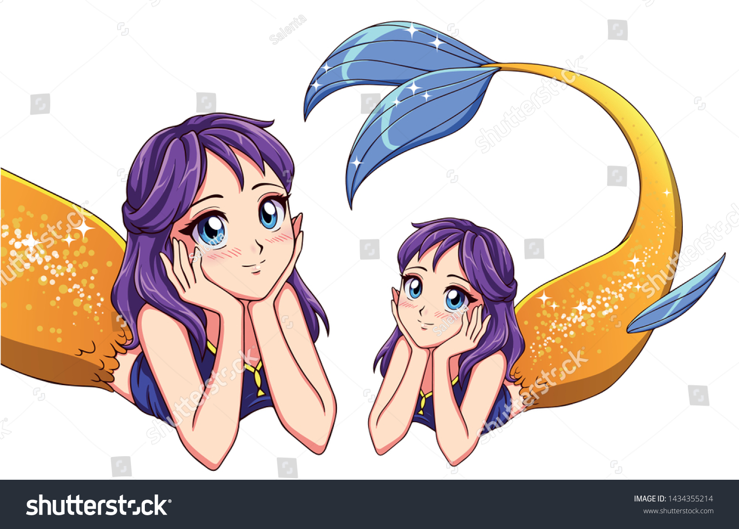 Pretty Anime Lying Mermaid Purple Hair People Objects Stock Image