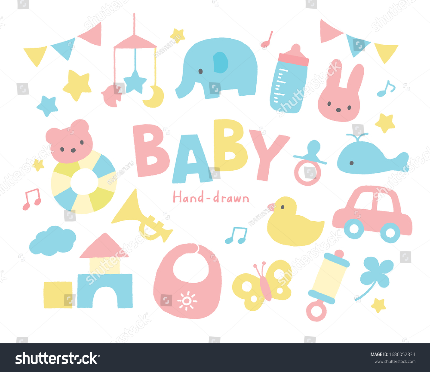 SVG of Pretty Baby toys pastel color no outlines svg