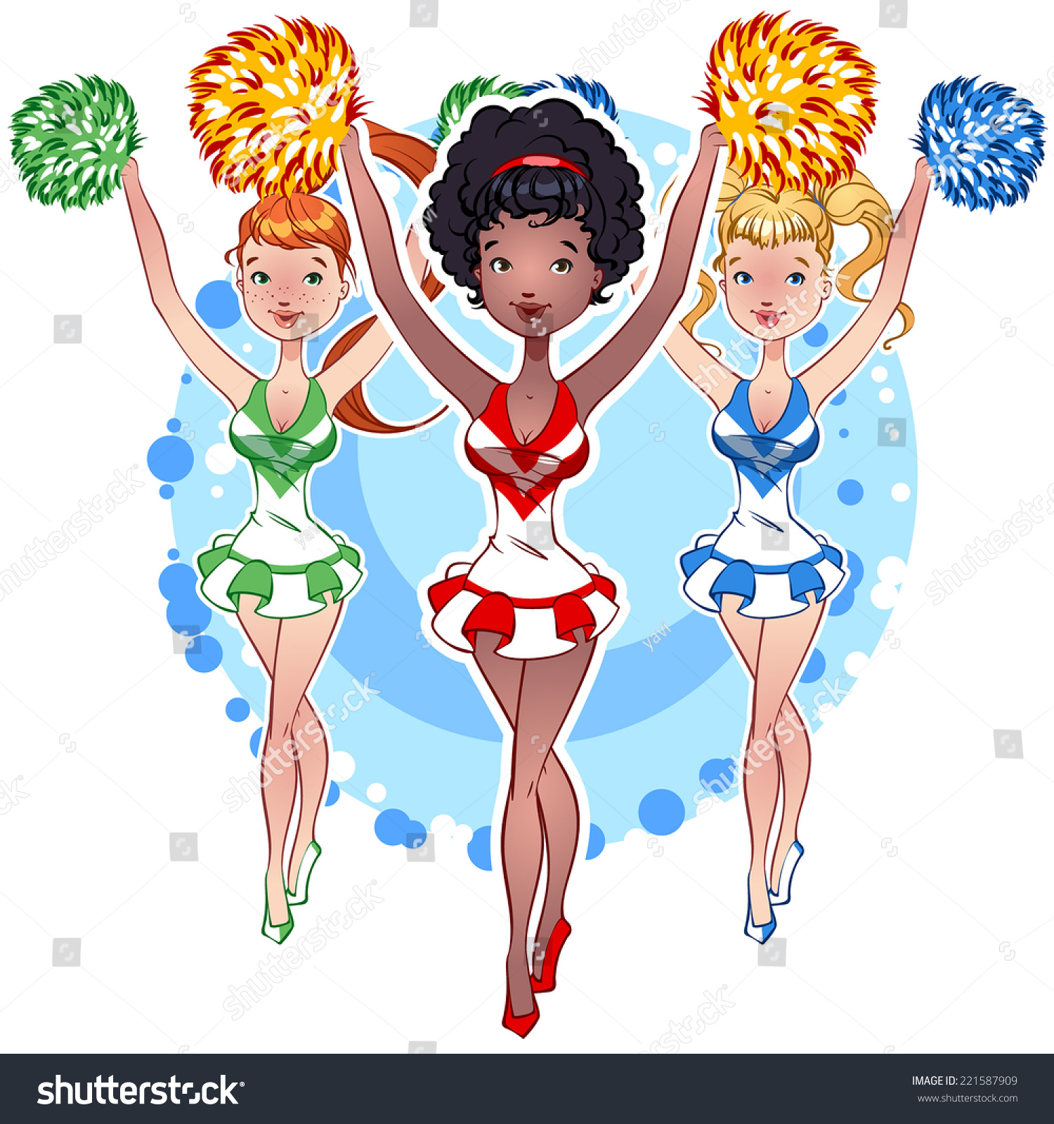 Pretty Cheerleaders Pom Poms Vector Clipart Stock Vector Royalty Free