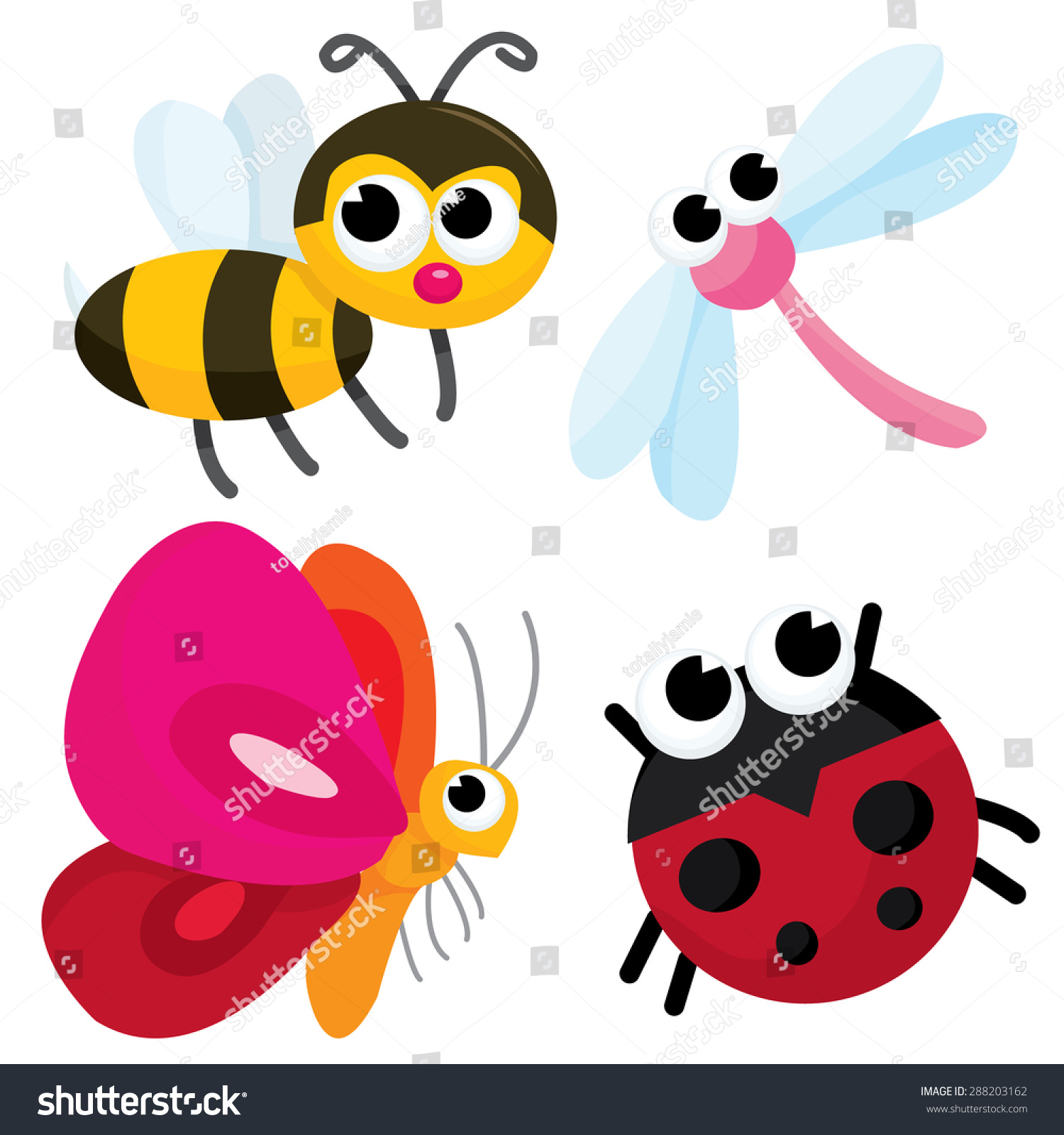 Pretty Cute Little Cartoon Bugs Like Stock Vector 288203162 - Shutterstock