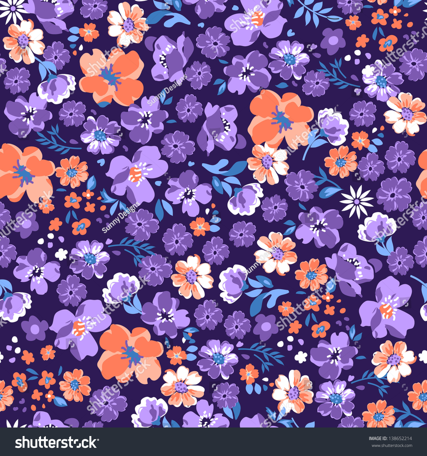 Pretty Ditsy Floral Seamless Background Stock Vector 138652214