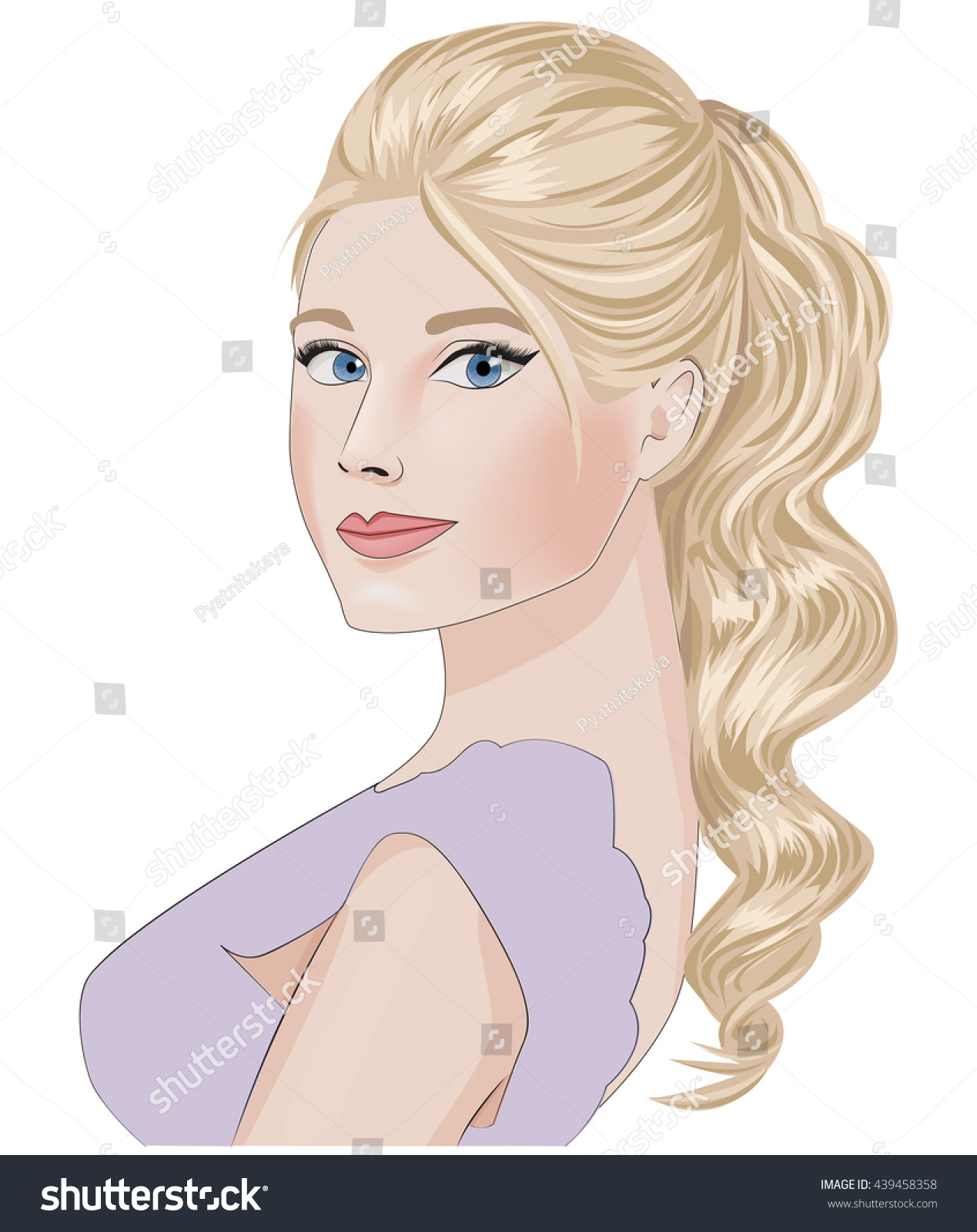 Pretty Fashion Girl Blonde Long Curls Stock Vector Royalty Free