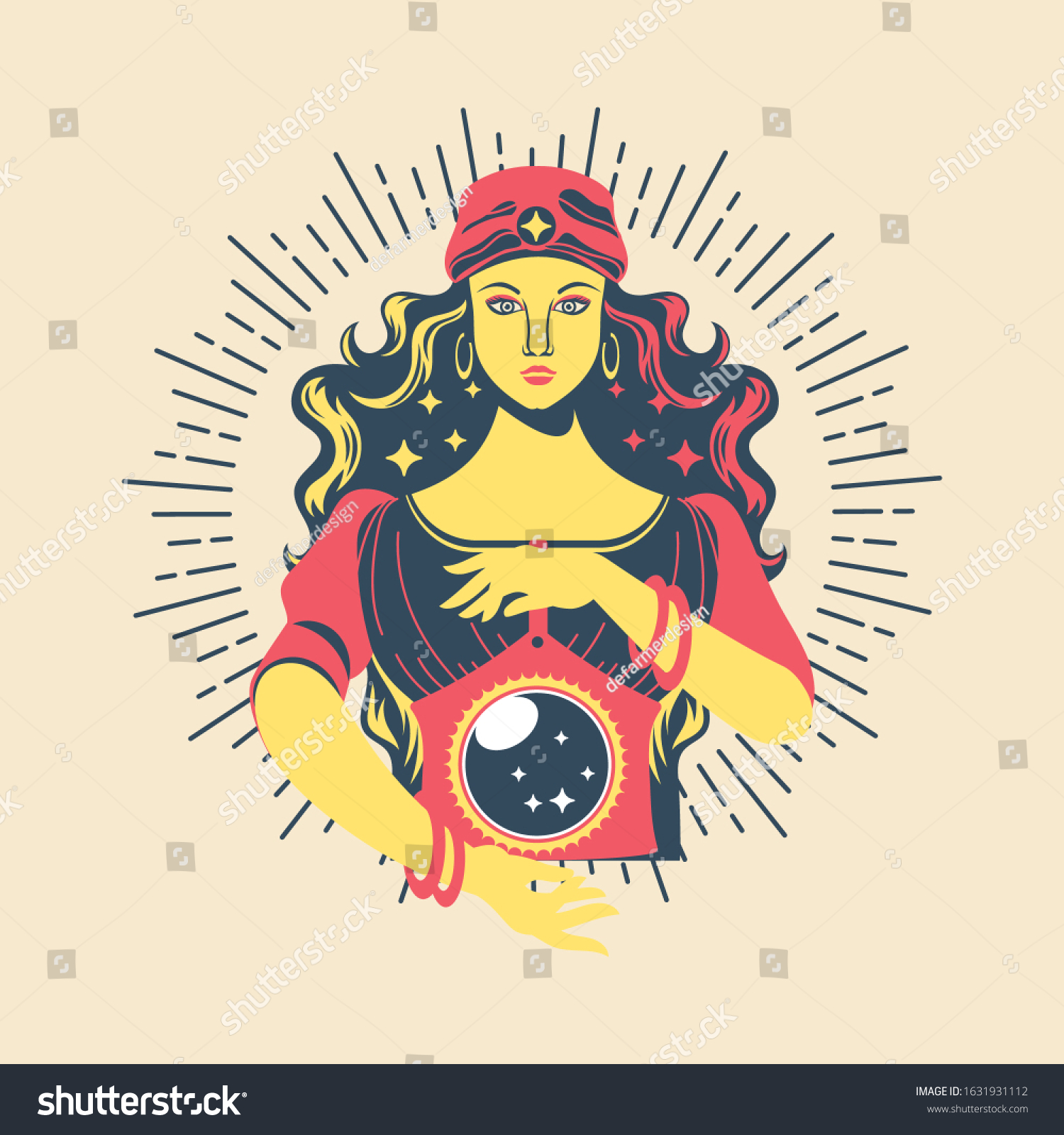 Pretty Fortune Teller Looking Through Crystal Stock Vector Royalty Free 1631931112