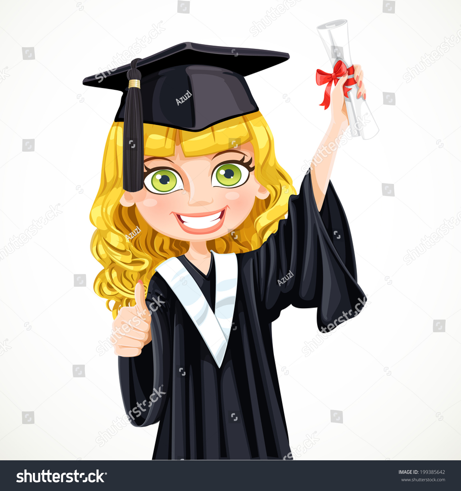 Pretty Girl In Cap And Gown Graduate Holding A Scroll Diploma Stock ...