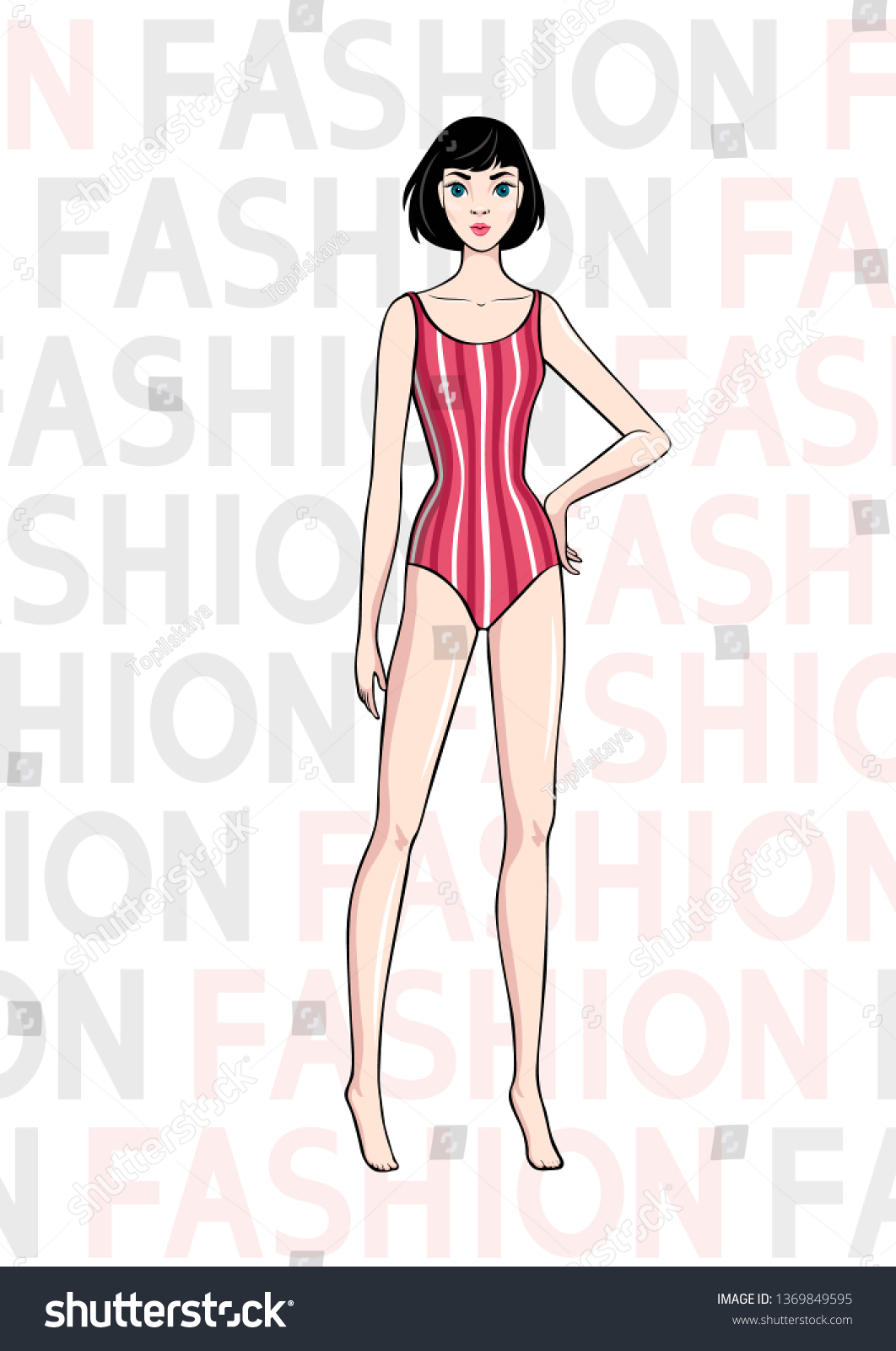 Pretty Handdrawn Girl Swimsuit Fashion Magazine Stock Vector Royalty Free