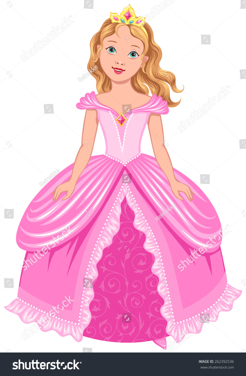 Pretty L Princess In Pink Dress Isolated On White Background Stock ...