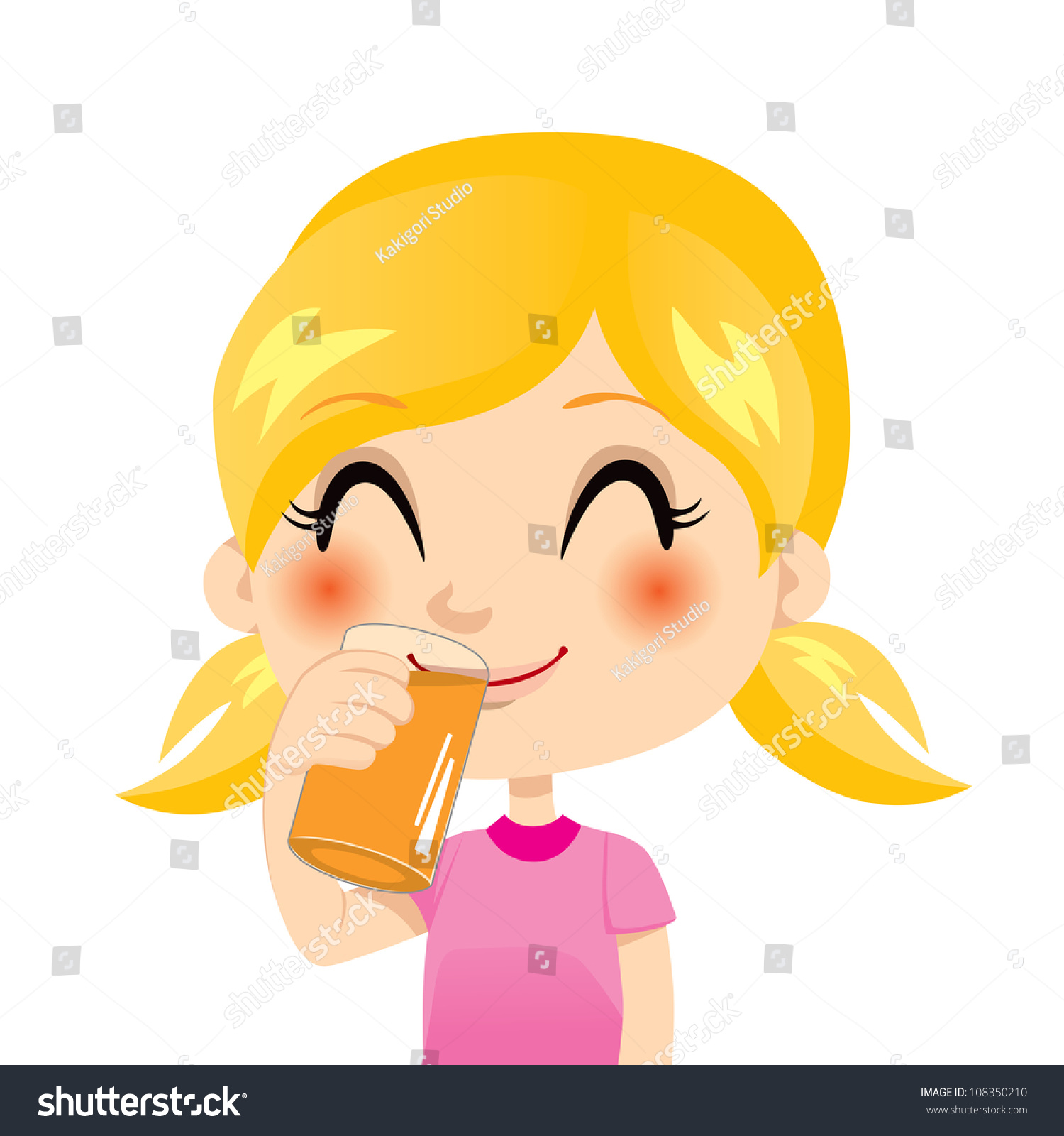 Pretty Little Blond Girl Drinking Orange Juice Stock Vector ...