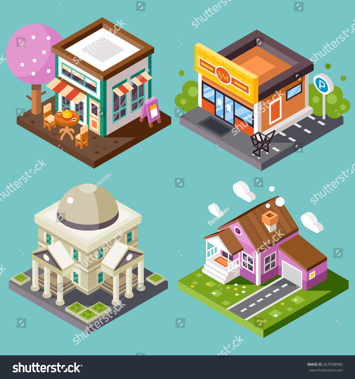 Pretty Nice City Isometric Buildings Isolated Stock Vector Pretty Nice City Isometric Buildings Isolated Stock Vector