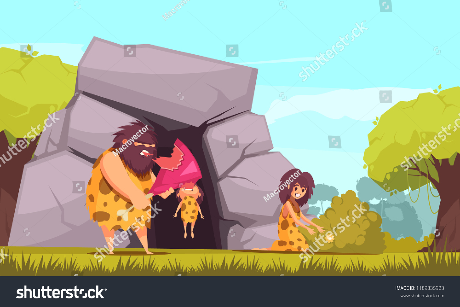 Primitive Man Cartoon Vector Illustration Caveman Stock Vector Royalty Free 1189835923