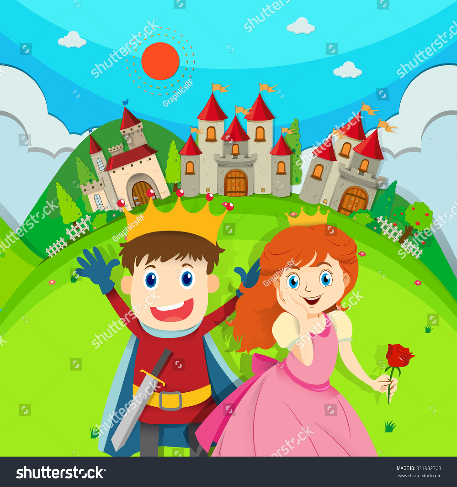 Prince And Princess At The Castle Illustration - 331982708 : Shutterstock