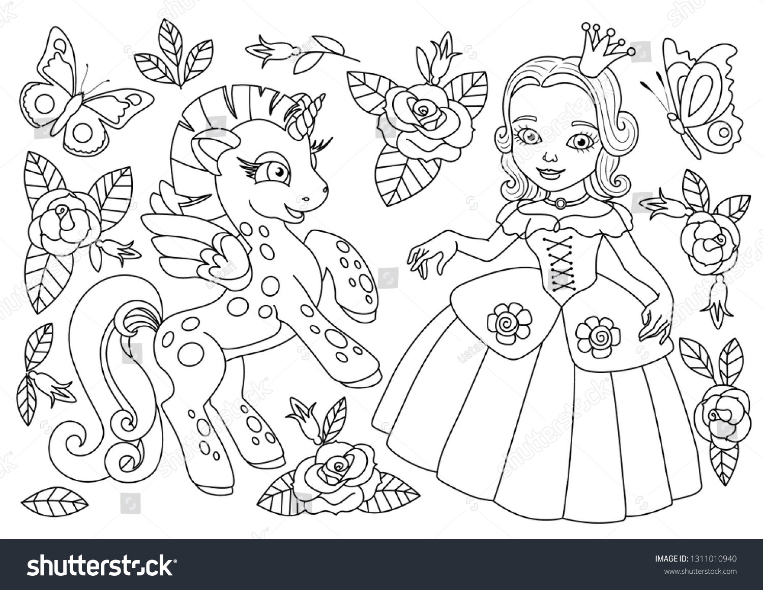 Princess Unicorn Coloring Page Coloring Page Stock Vector Royalty ...