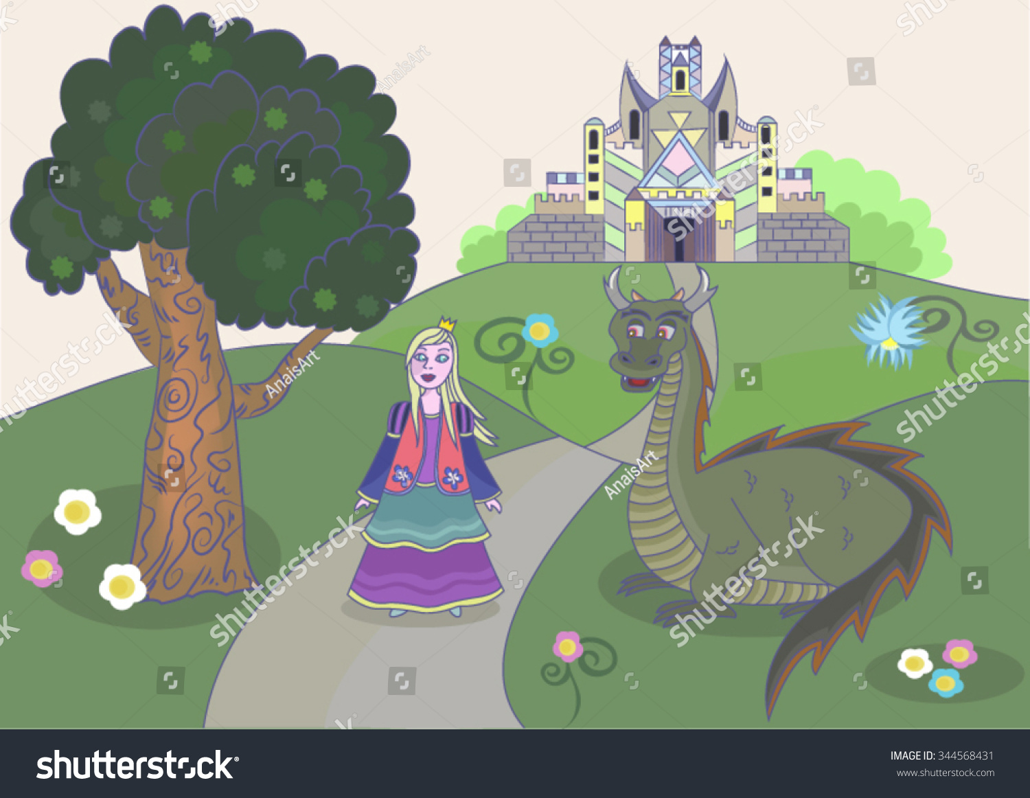 Princess Castle Dragon Stock Vector Royalty Free