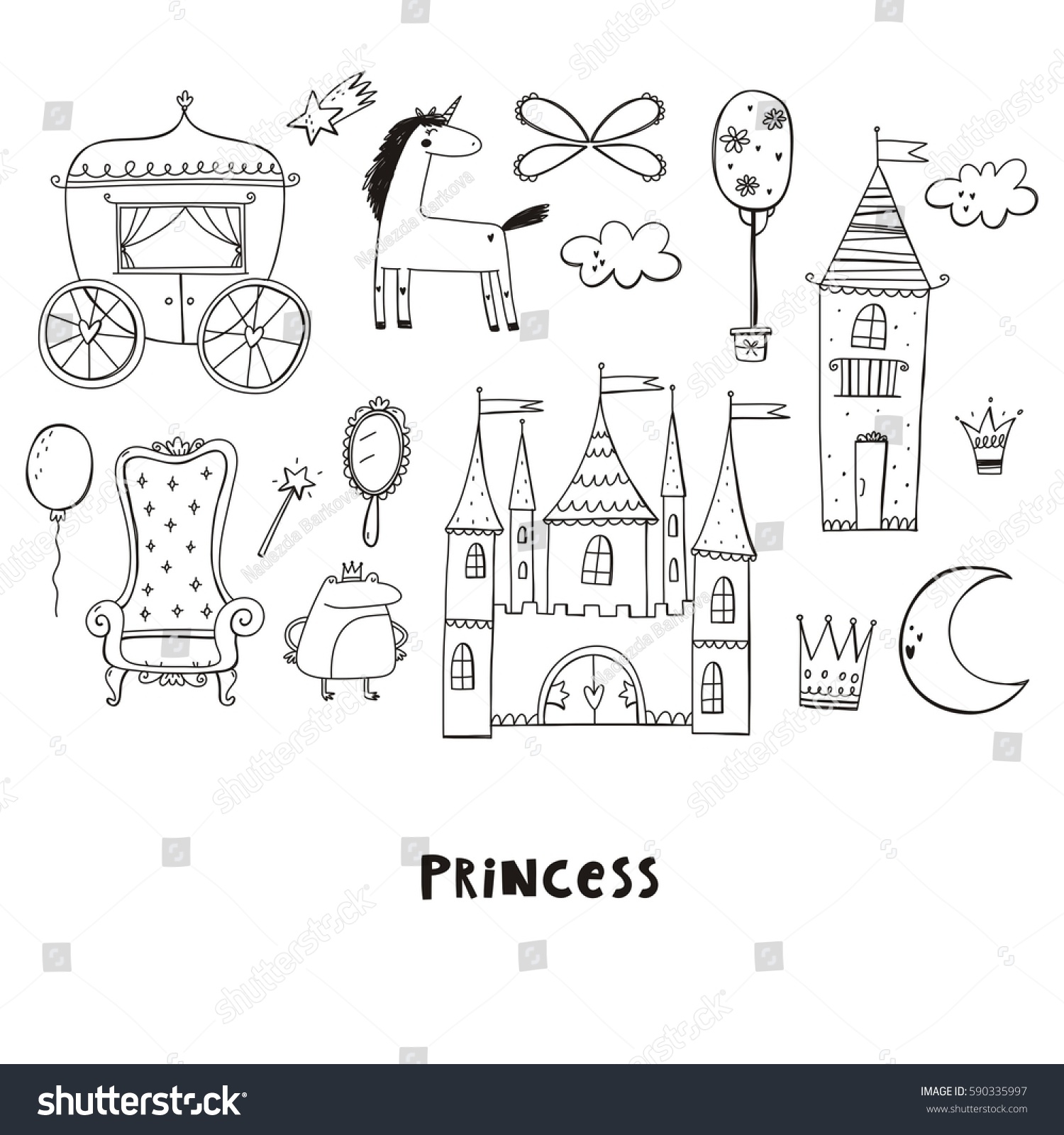 Princess castle cute illustration Coloring page