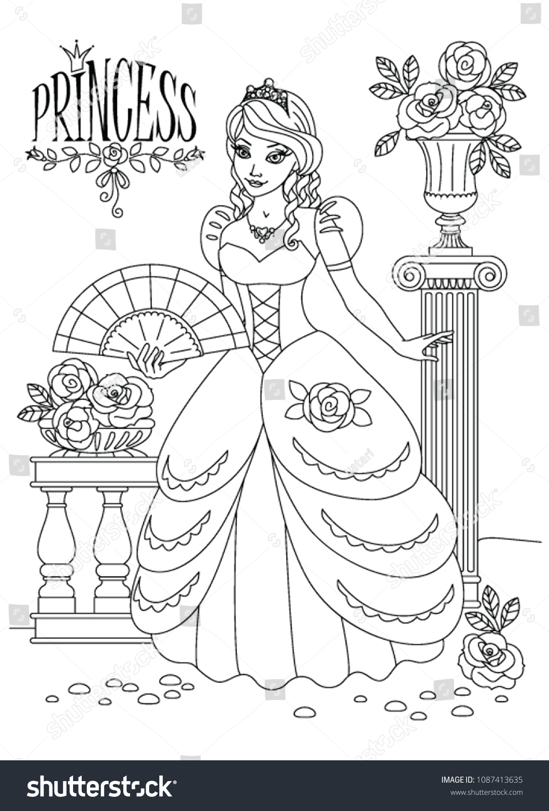 Princess Coloring Page Girl Outline Queen Stock Vector Royalty ...