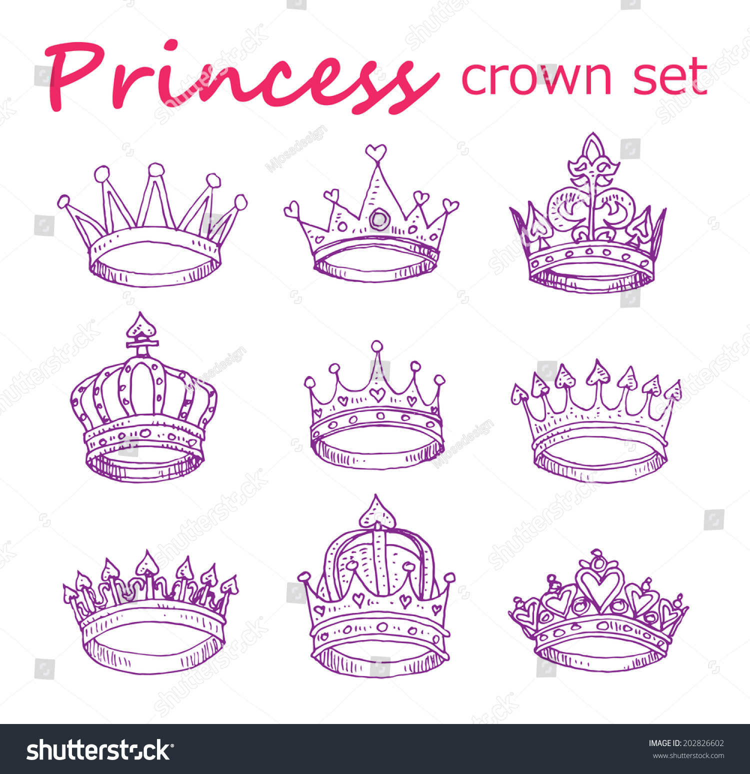 Princess Crown Set Hand Drawn Vector Stock Vector (Royalty Free