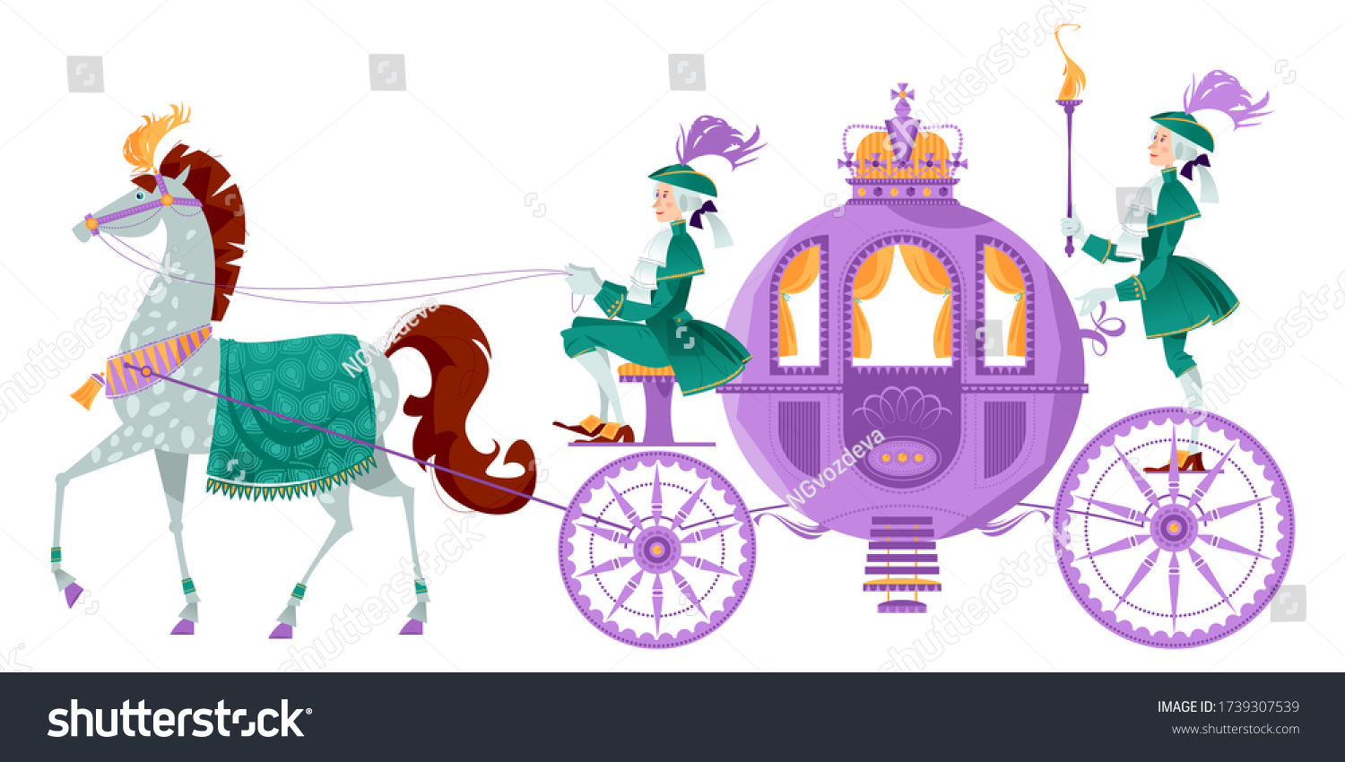 SVG of Princess Fantasy Carriage with Coachman and a Horse. Vector illustration. svg