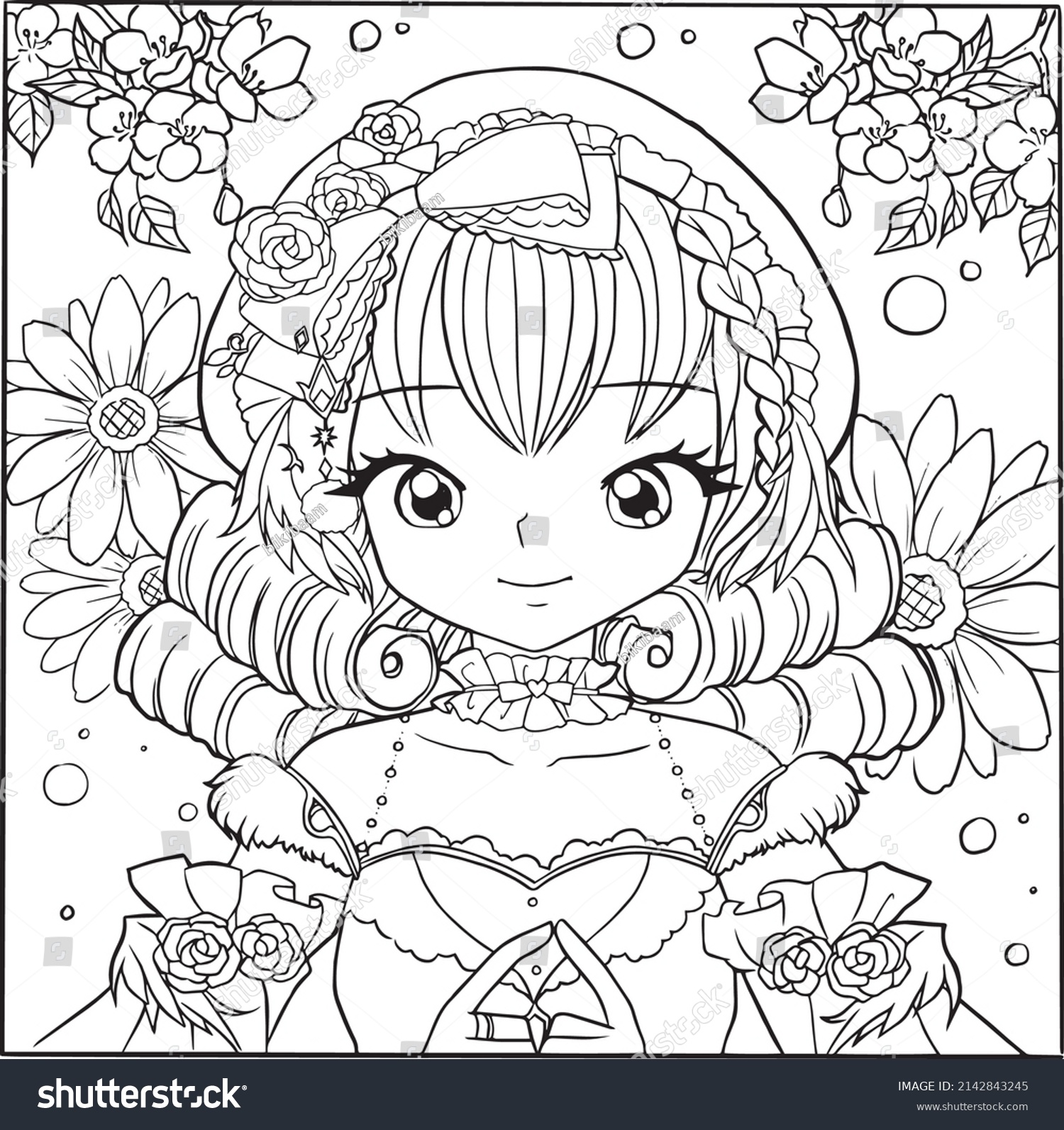 Princess Girl Cartoon Coloring Page Cute Stock Vector (Royalty Free ...