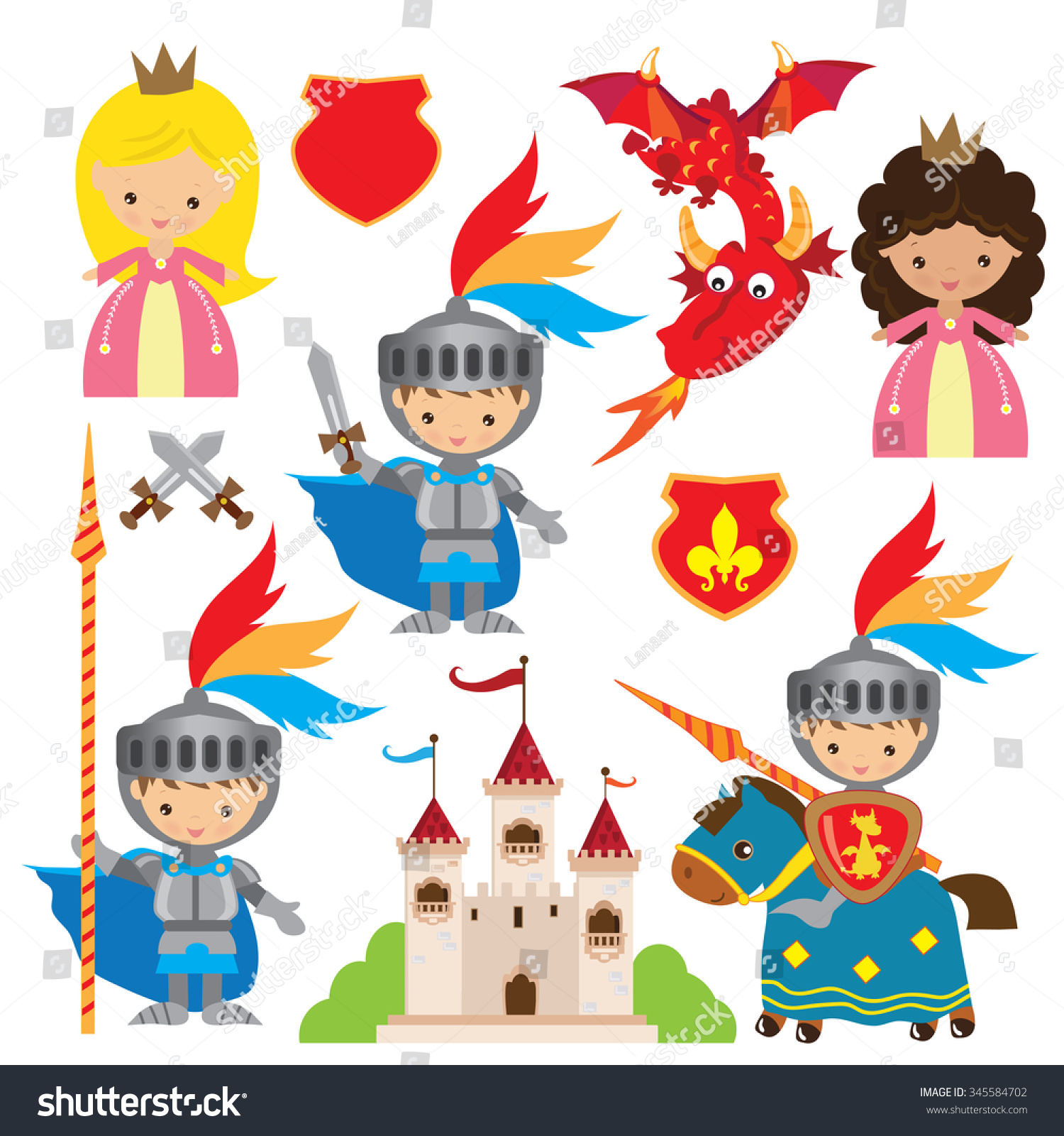 Princess Knight Dragon Vector Illustration Stock Vector (Royalty Free ...