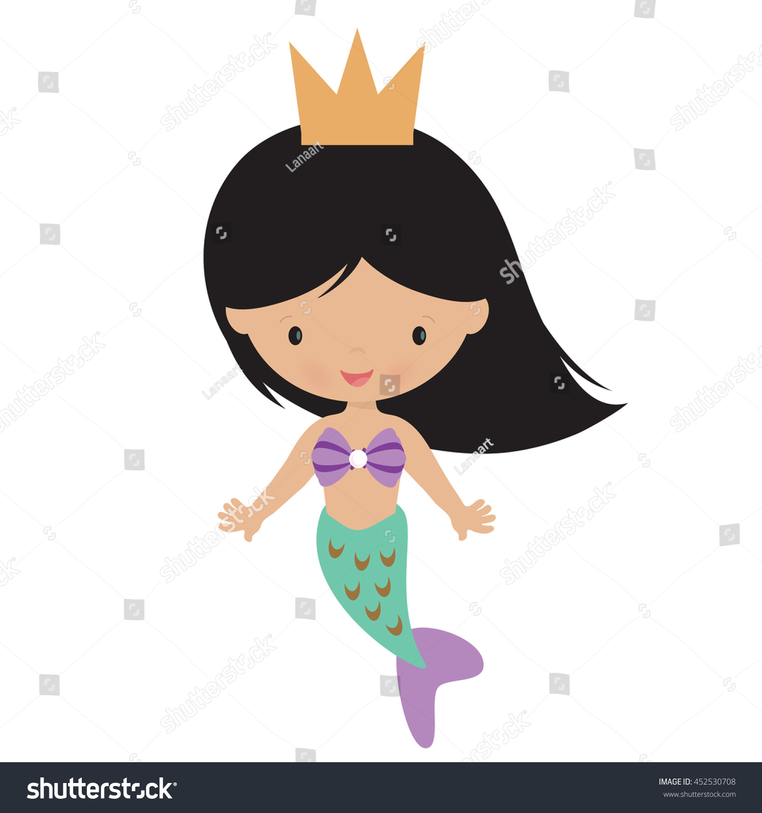 Princess Mermaid Vector Illustration Stock Vector 452530708 - Shutterstock