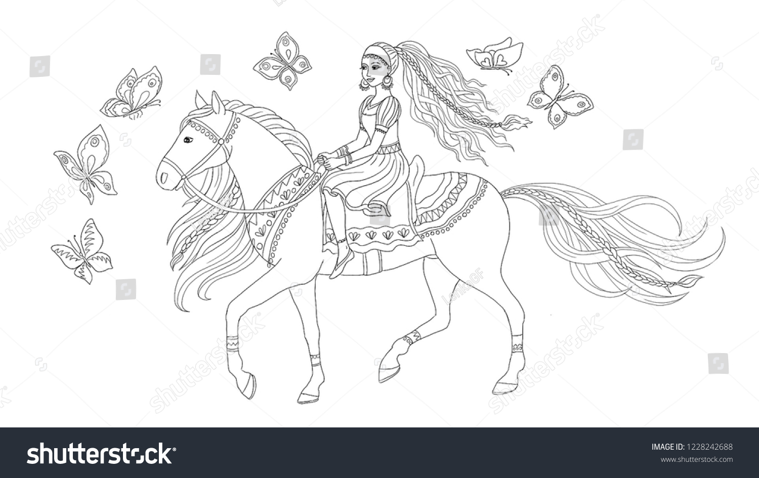Princess On Horse Vector Illustration Coloring Stock Vector ...