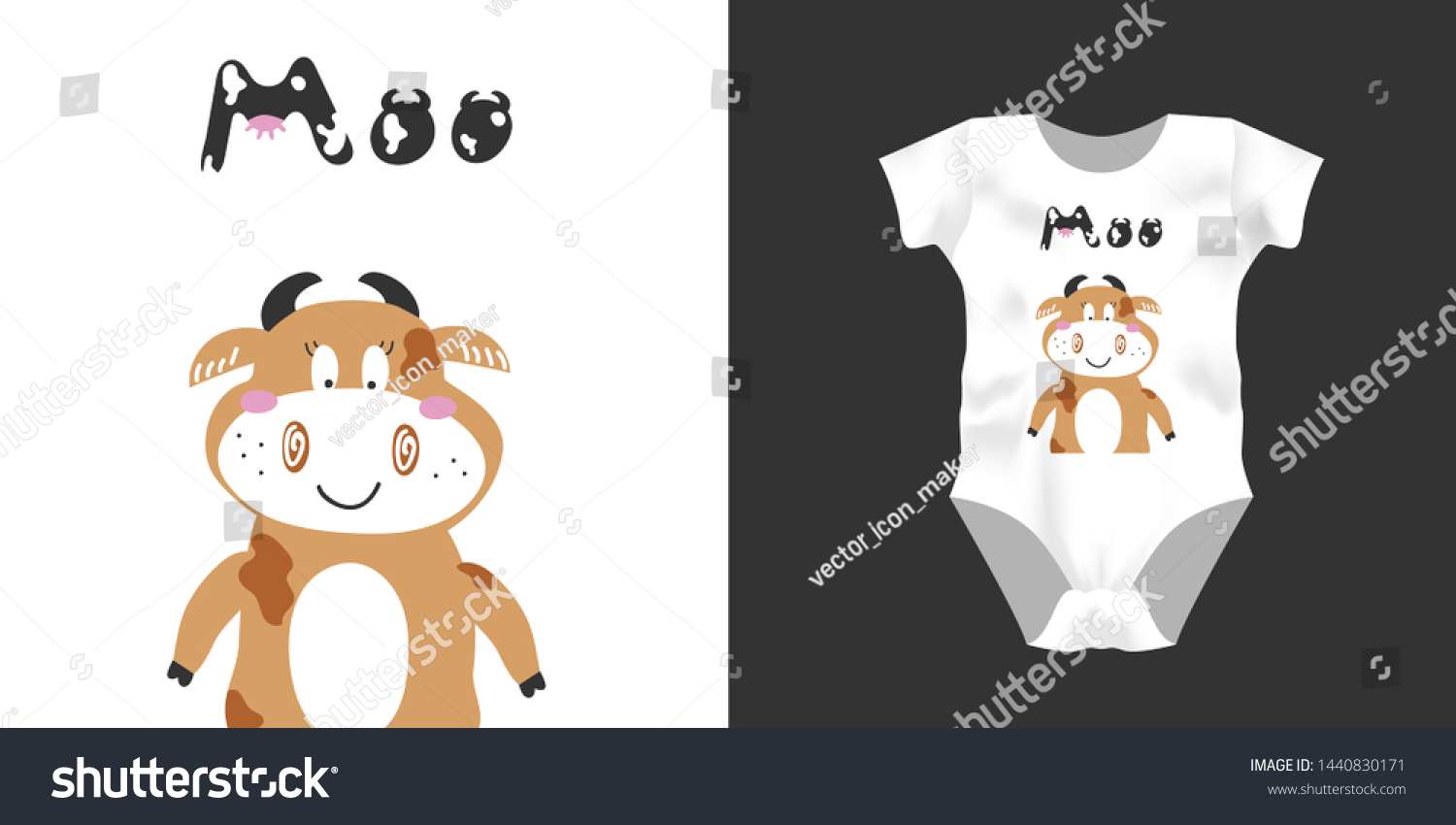Print White Kid Bodysuit Smile Cow Stock Vector Royalty Free