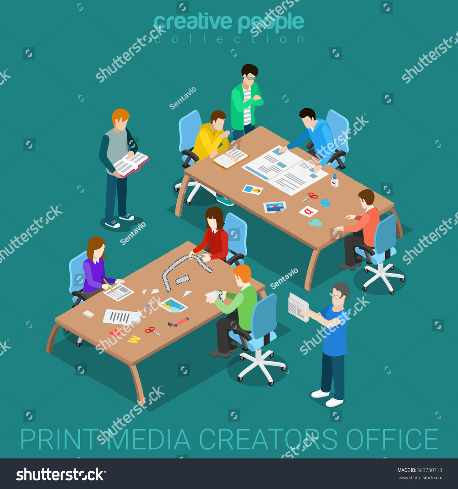 Print Media Creators Team Work Flat Stock Vector Royalty Free