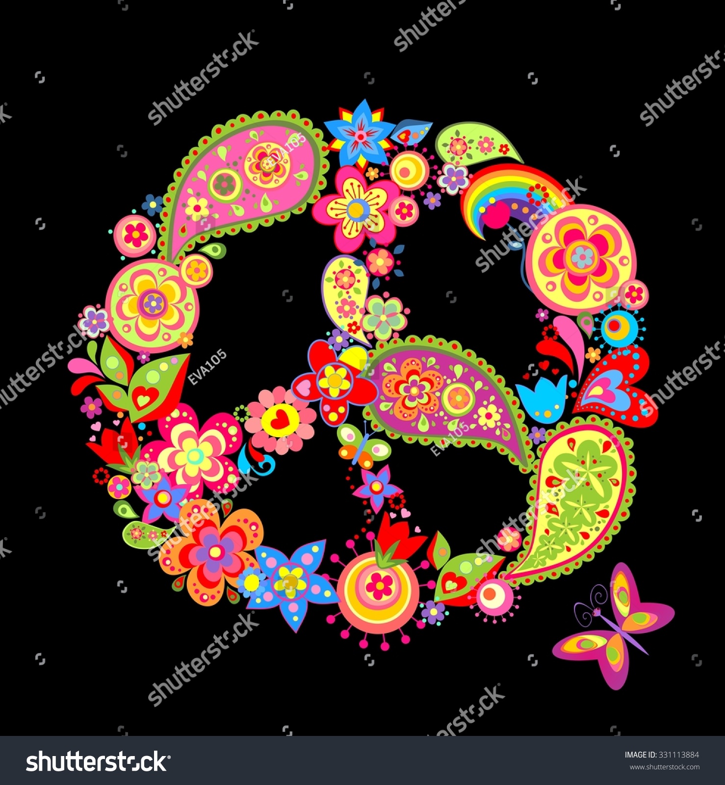 Print Peace Flower Symbol Paisley Stock Vector Royalty Free 331113884 Shutterstock 