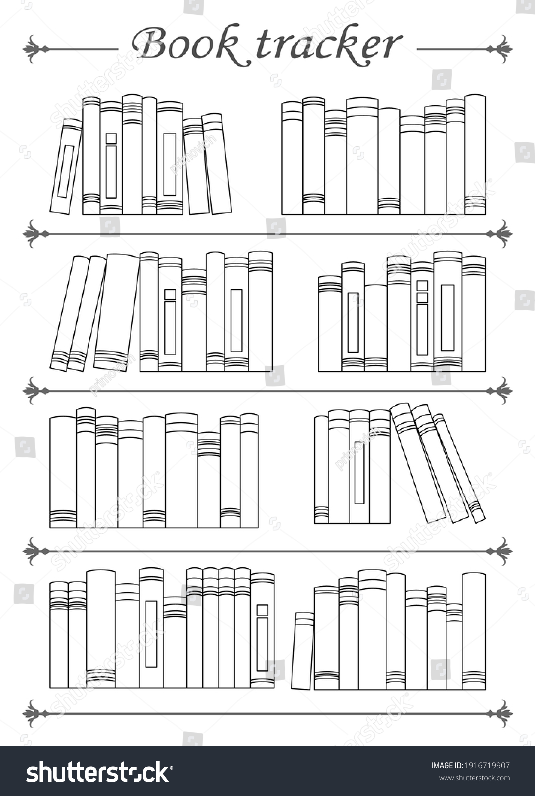 Printable Book Tracker Many Books On Stock Vector Royalty Free