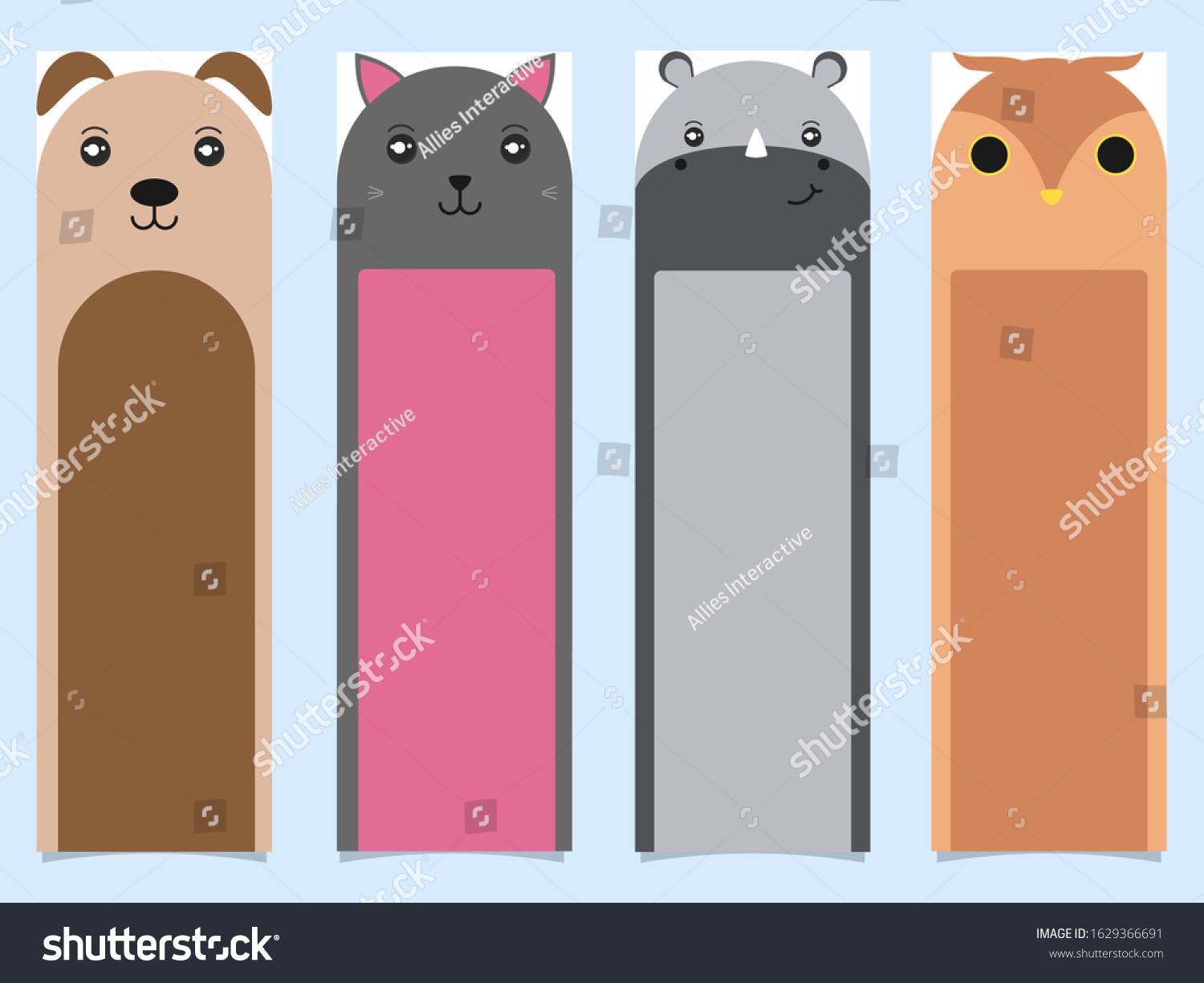 printable bookmarks cartoon dog cat hippo stock vector royalty free 1629366691