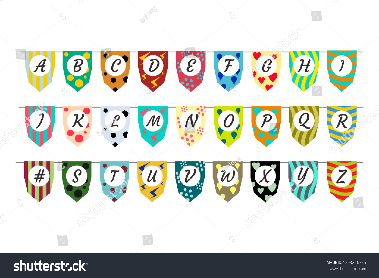 printable bunting flag banner party alphabet stock vector royalty free 1293216385