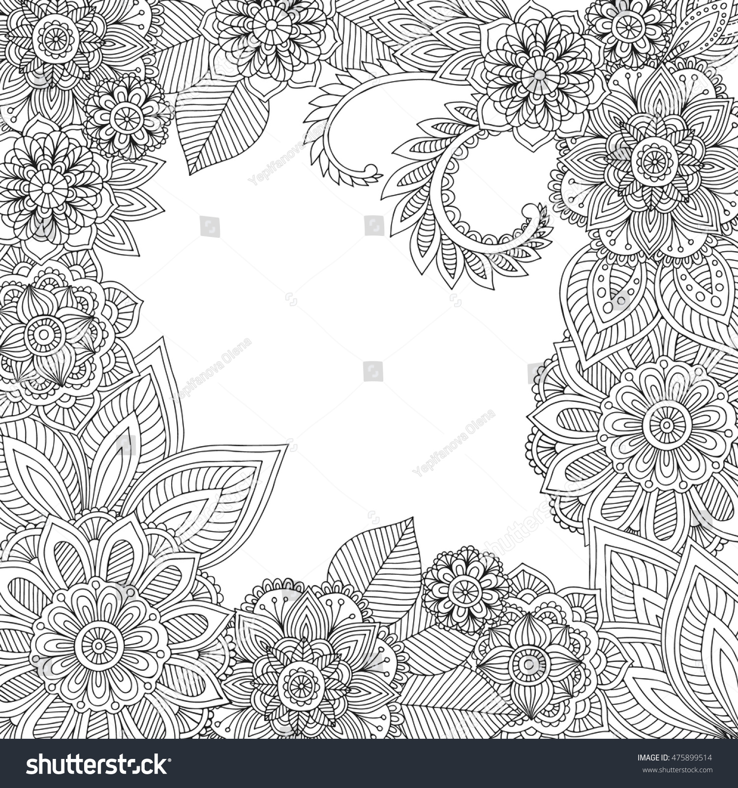 Printable Coloring Page Adults Leaves Flowers Stock Vector Royalty Free 475899514