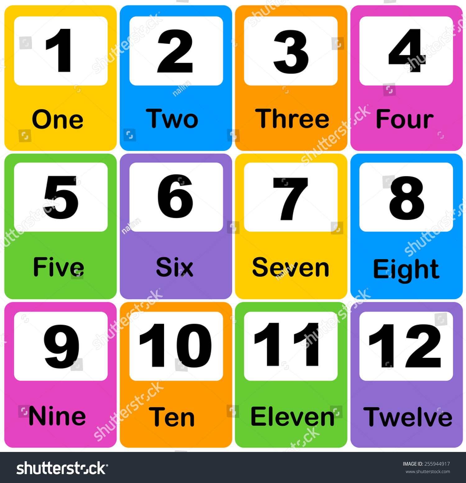 Printable Number Learning Cards Preschool Kindergarten Stock Vector