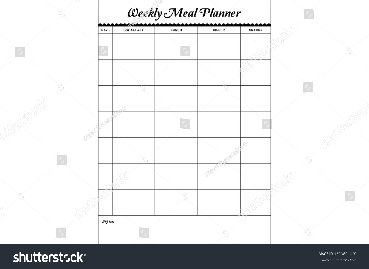 Printable Weekly Meal Planner Notes Minimal Stock Vector (Royalty Free Printable Weekly Meal Planner Notes Minimal Stock Vector (Royalty Free
