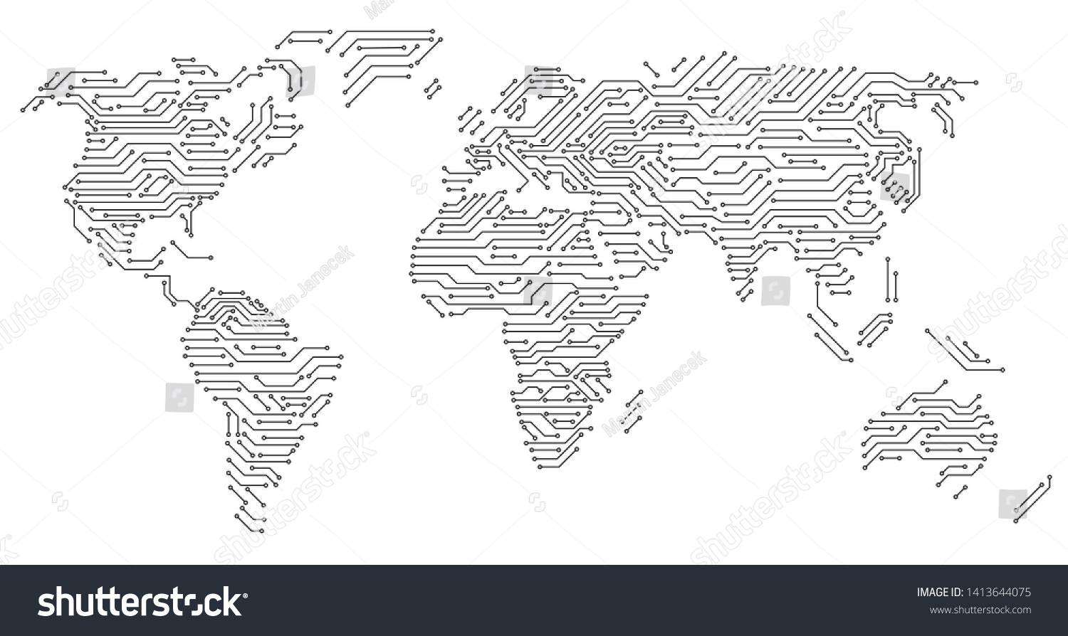 Printed Circuit Map World Vector - Stock Vector Printed Circuit Map Of World Vector Illustration 1413644075