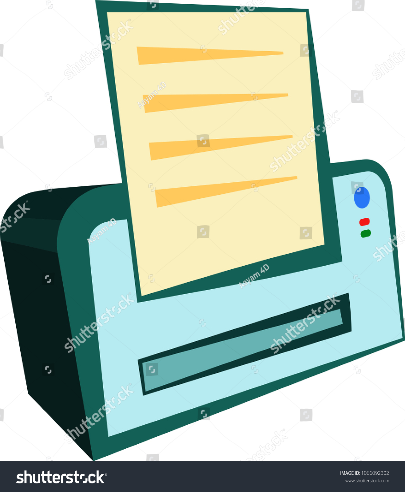 blue printer with paper, flat design clip art preview