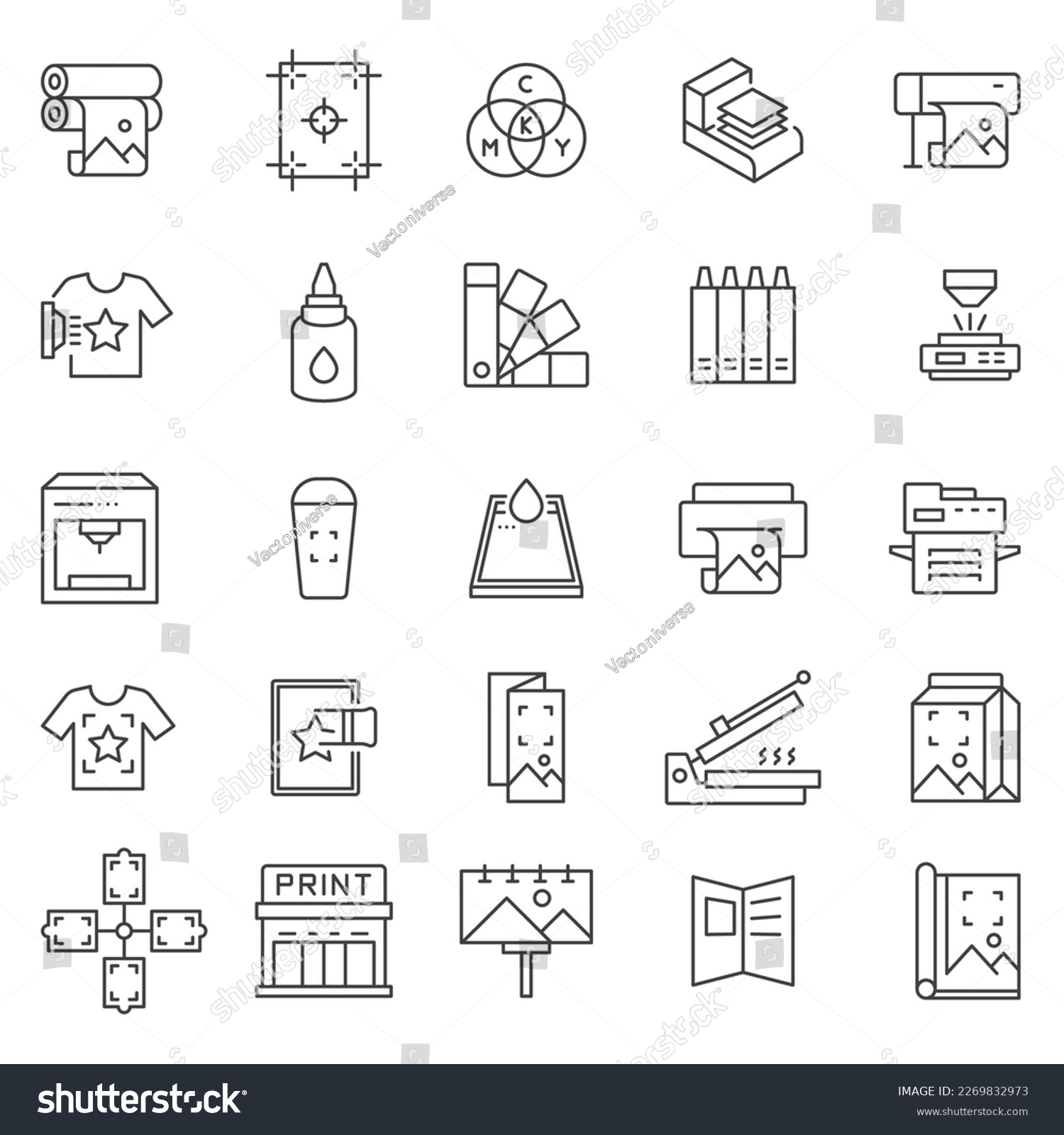 SVG of Printing, icon set. Digital and offset, linear icons. Line with editable stroke svg