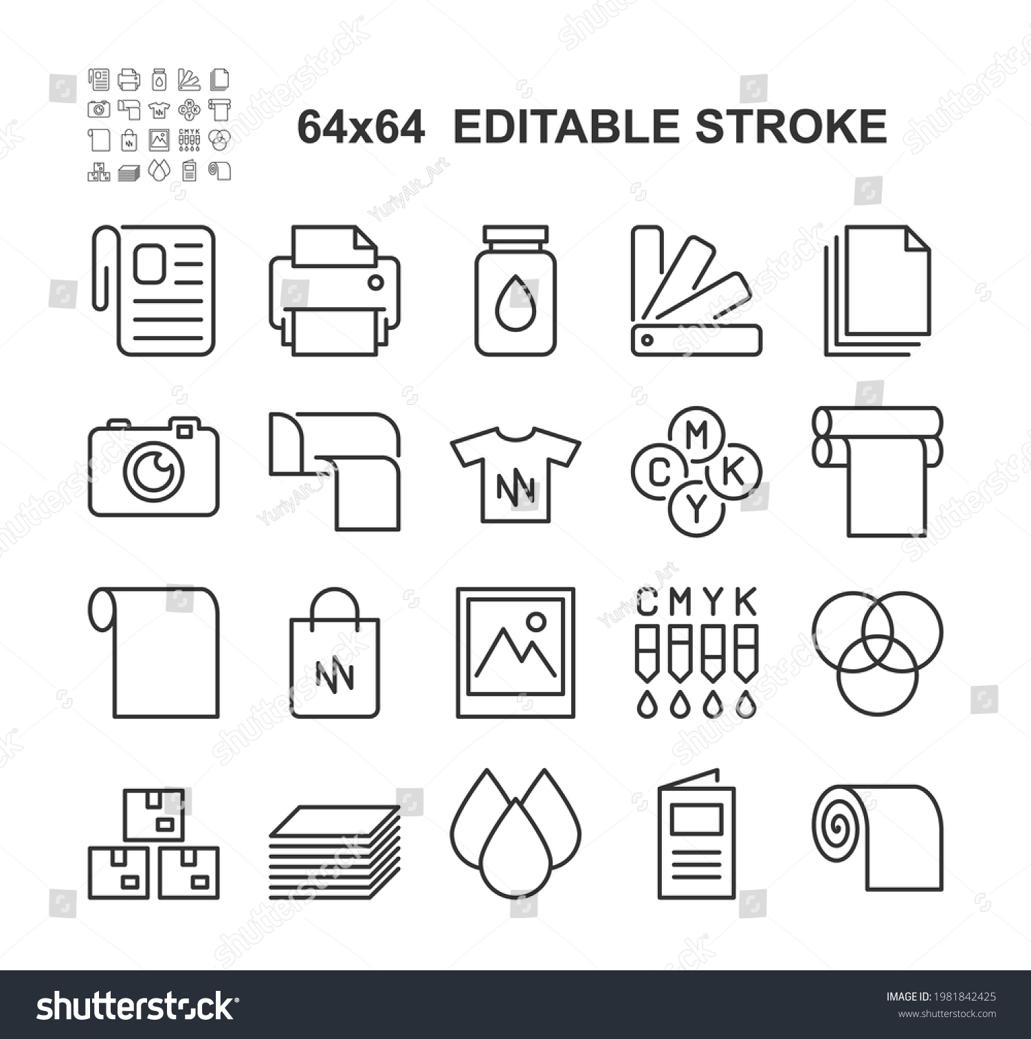 SVG of Printing Industry Vector Line Icons Set. Editable Stroke, 64x64 Pixel Perfect. svg