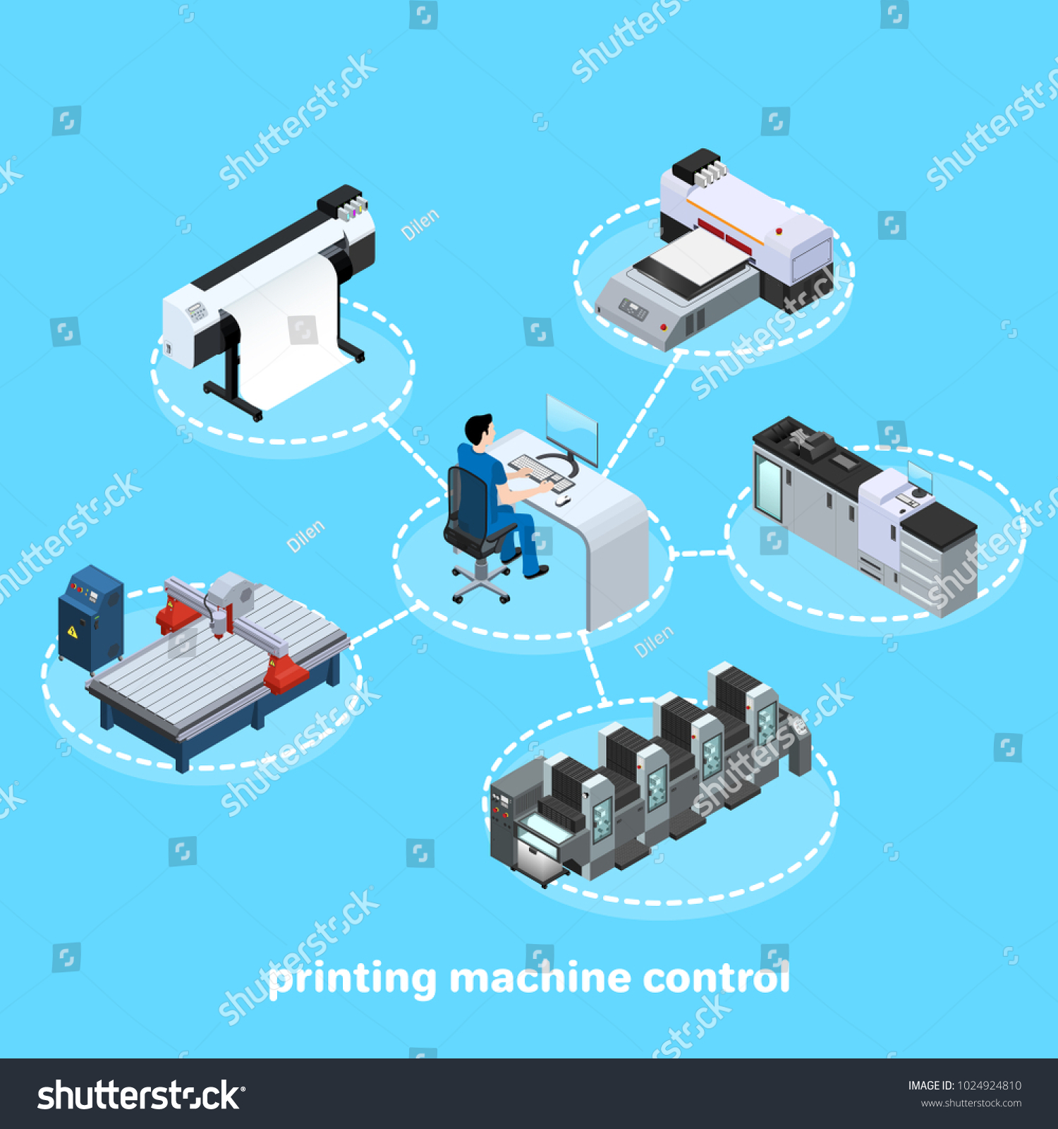 SVG of printing machine control, Professional equipment for various types of printing in the field of advertising, offset and digital as well as inkjet and ultraviolet printing, isometric image svg