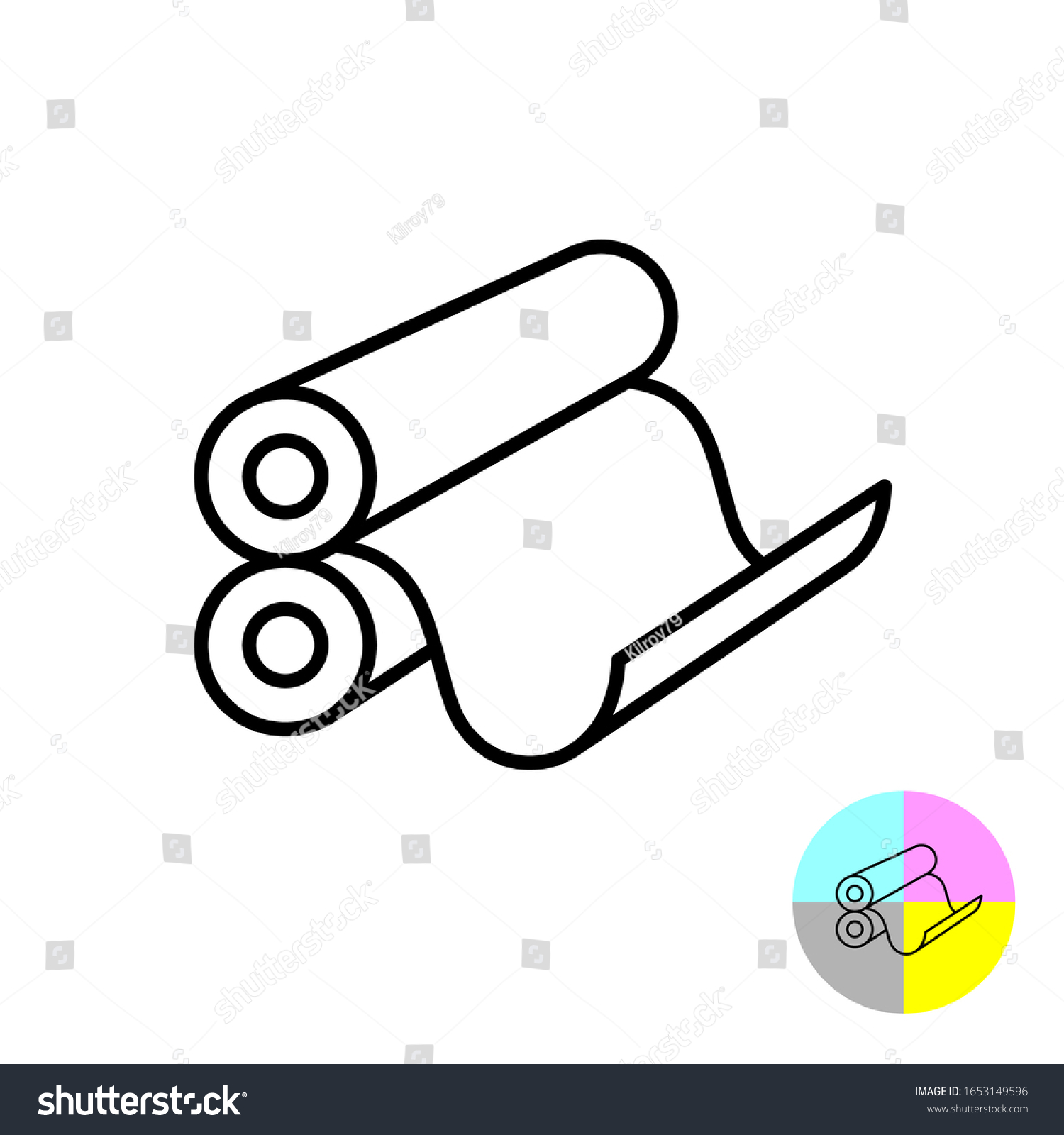 SVG of Printing rollers icon. 3D typography print symbol with round drums and paper sheet of newspaper or magazine. Adjustable stroke width.  svg