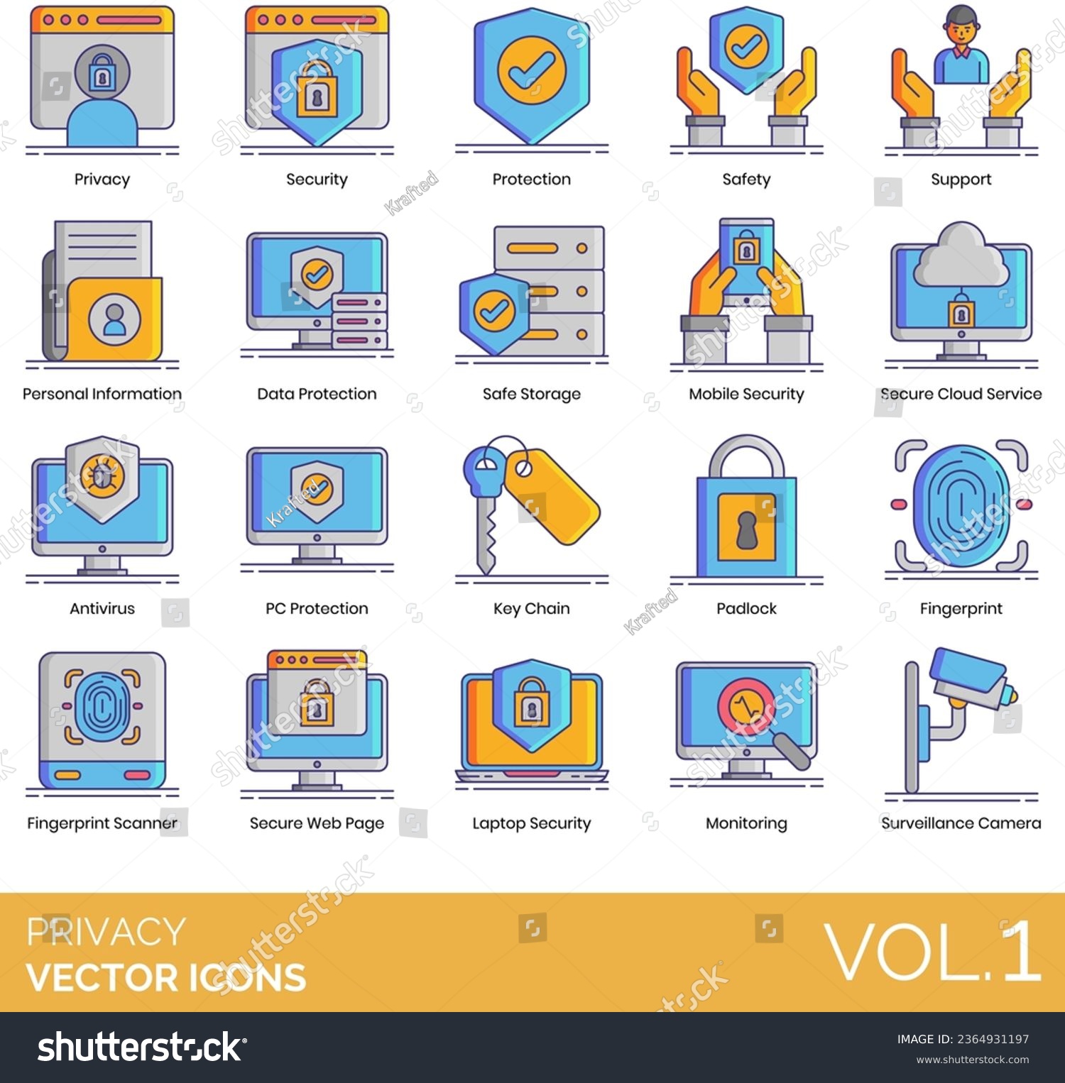 SVG of Privacy Icons including Security, Smart Doorbell, Smart Home Security, Social Media Presence, Support, Surveillance Camera, Targeted Marketing, Tracking Cookies, Unambiguous Consent svg