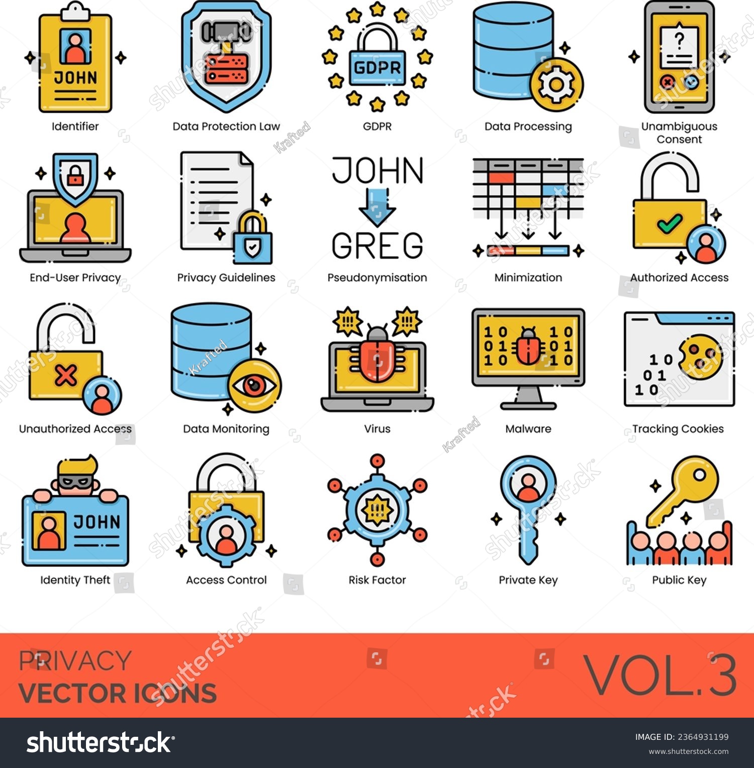 SVG of Privacy Icons including Security, Smart Doorbell, Smart Home Security, Social Media Presence, Support, Surveillance Camera, Targeted Marketing, Tracking Cookies, Unambiguous Consent svg